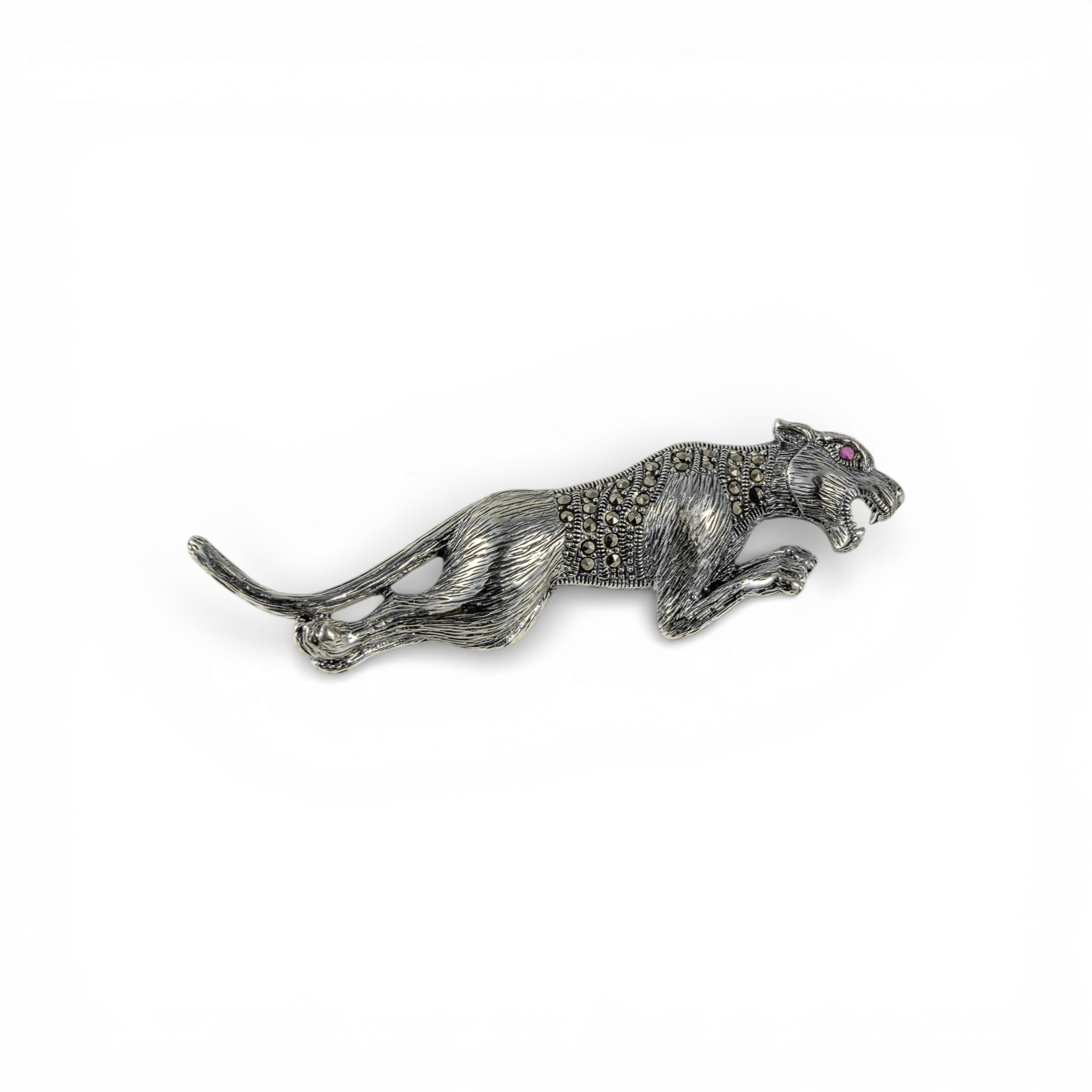 Oxidized Silver Crouching Panther Brooch - Miraura Jewels