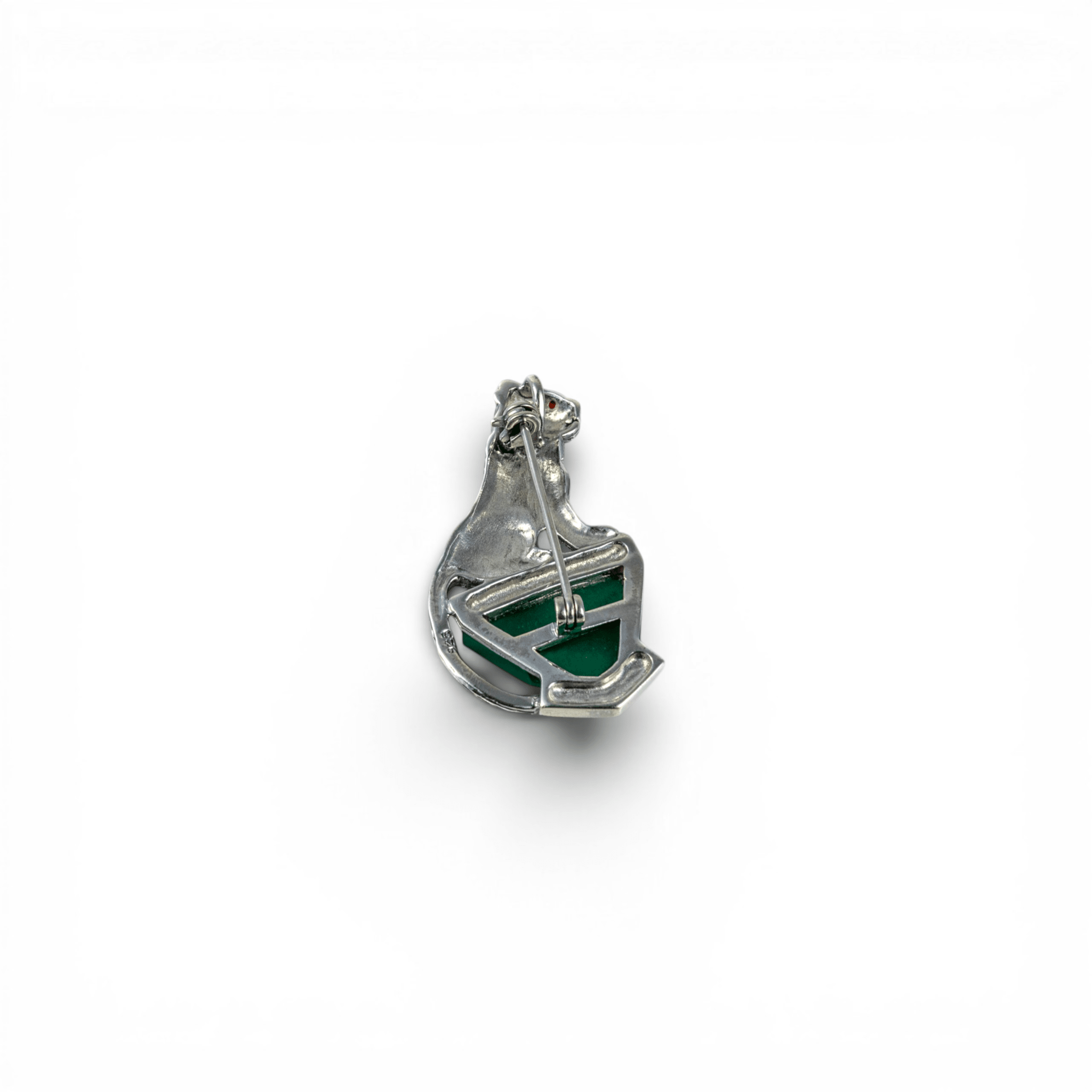 Zircon Panther & Green Stone Silver Brooch - Miraura Jewels