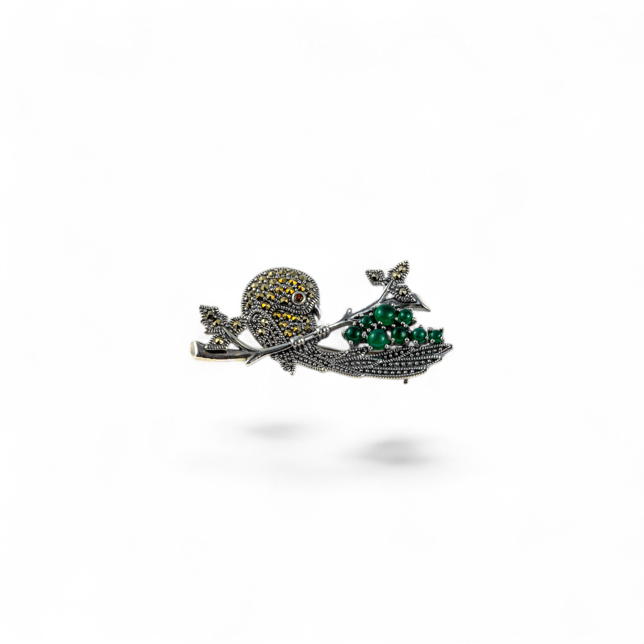 Marcasite Parrot & Emerald Green Brooch - Miraura Jewels