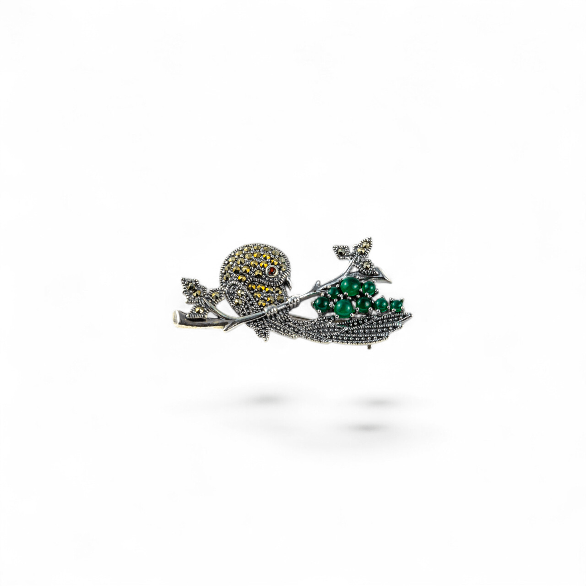 Marcasite Parrot & Emerald Green Brooch - Miraura Jewels