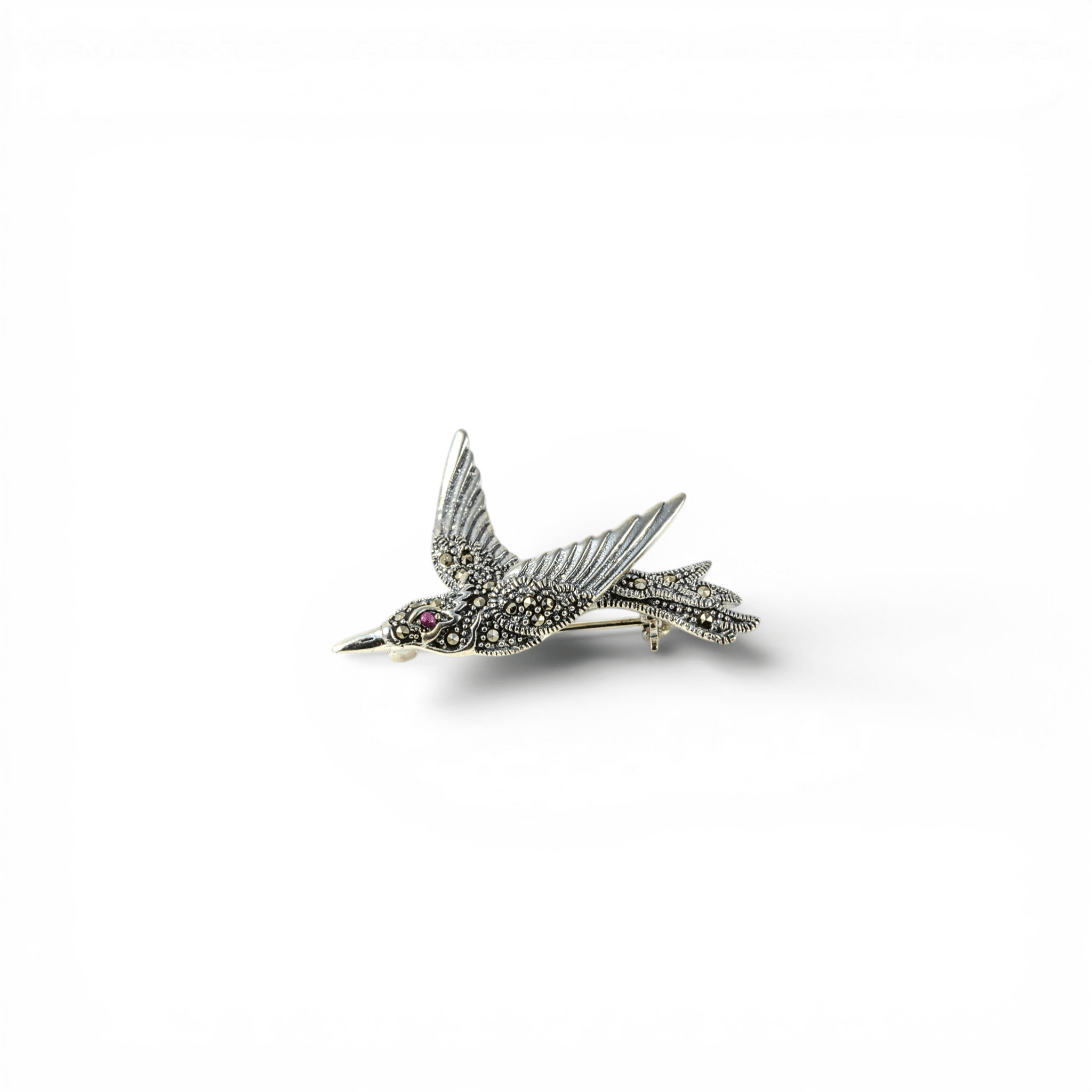Silver Hummingbird Oxidized Brooch - Miraura Jewels