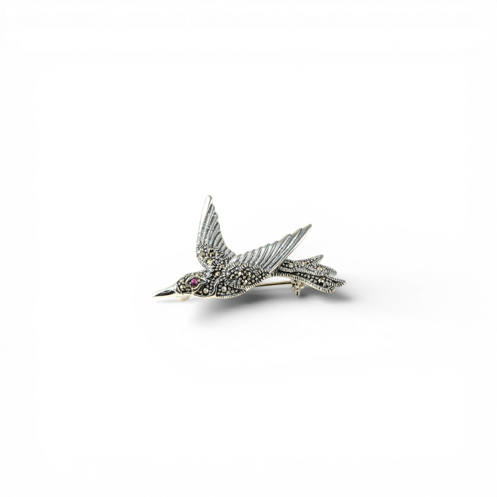 Silver Hummingbird Oxidized Brooch - Miraura Jewels