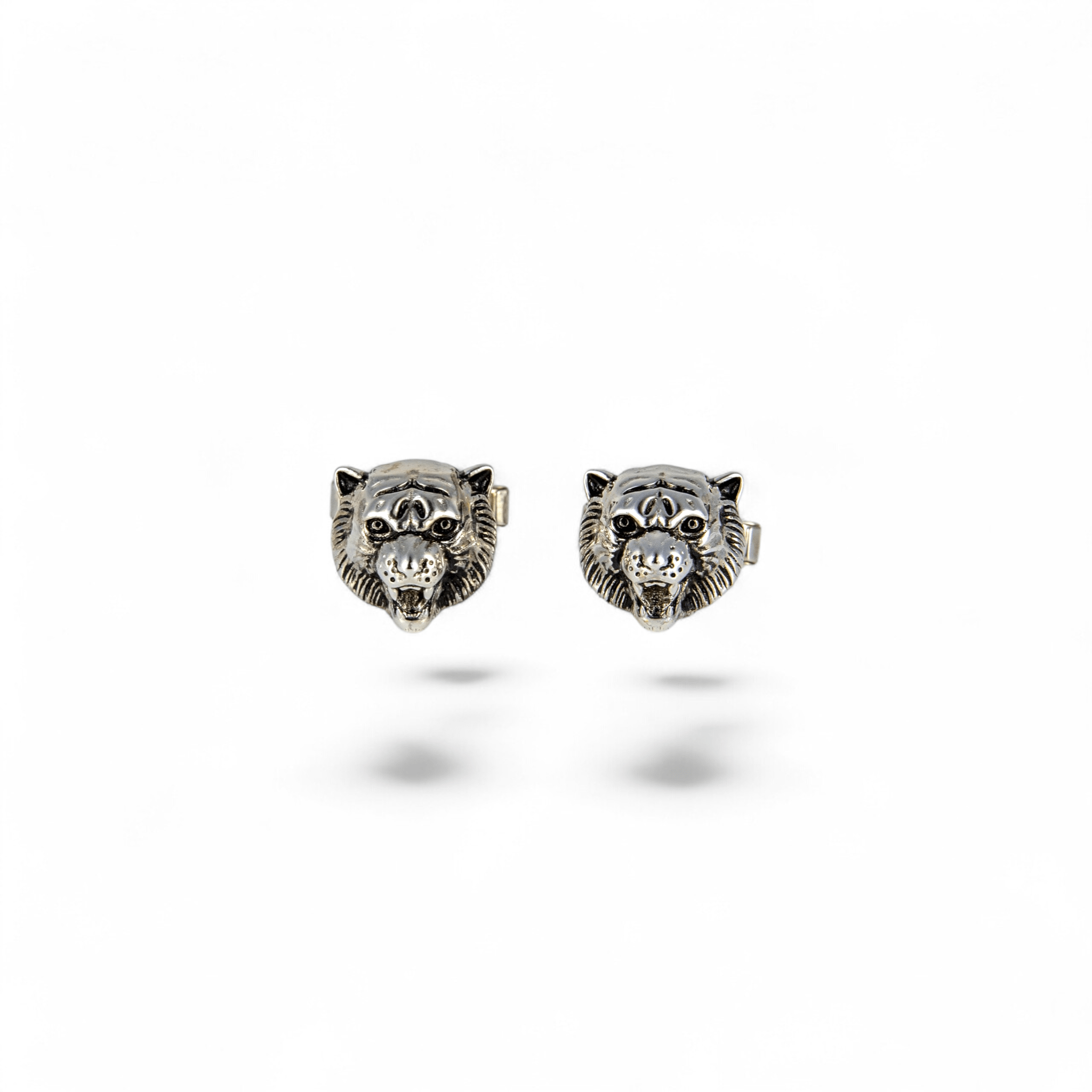 Detailed Tiger Head Silver Cufflinks - Miraura Jewels