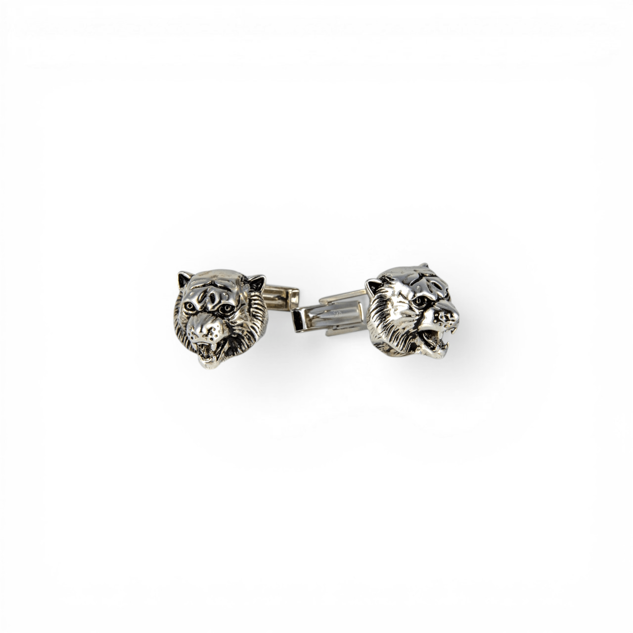 Detailed Tiger Head Silver Cufflinks - Miraura Jewels
