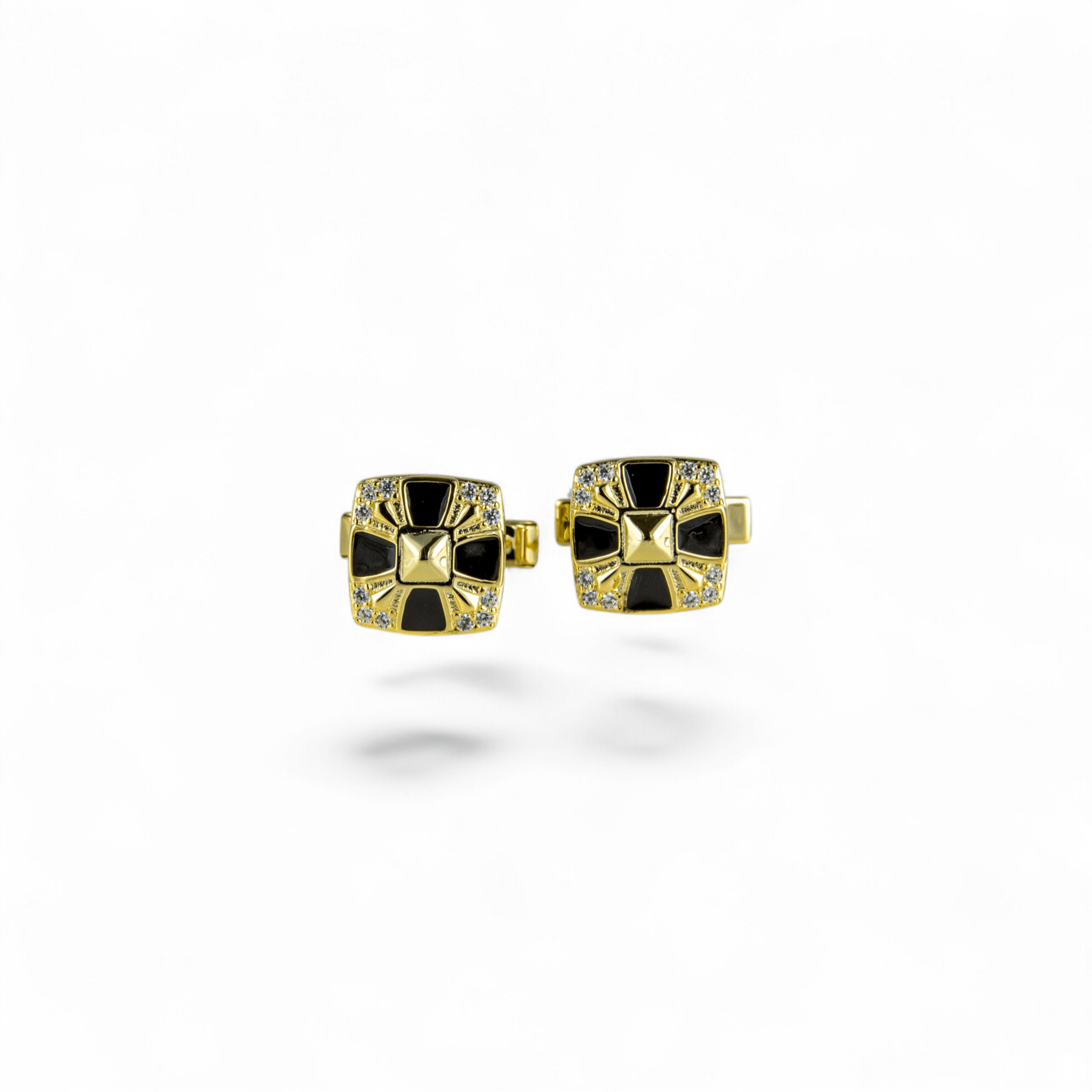 Gold & Black Onyx Geometric Silver Cufflinks - Miraura Jewels
