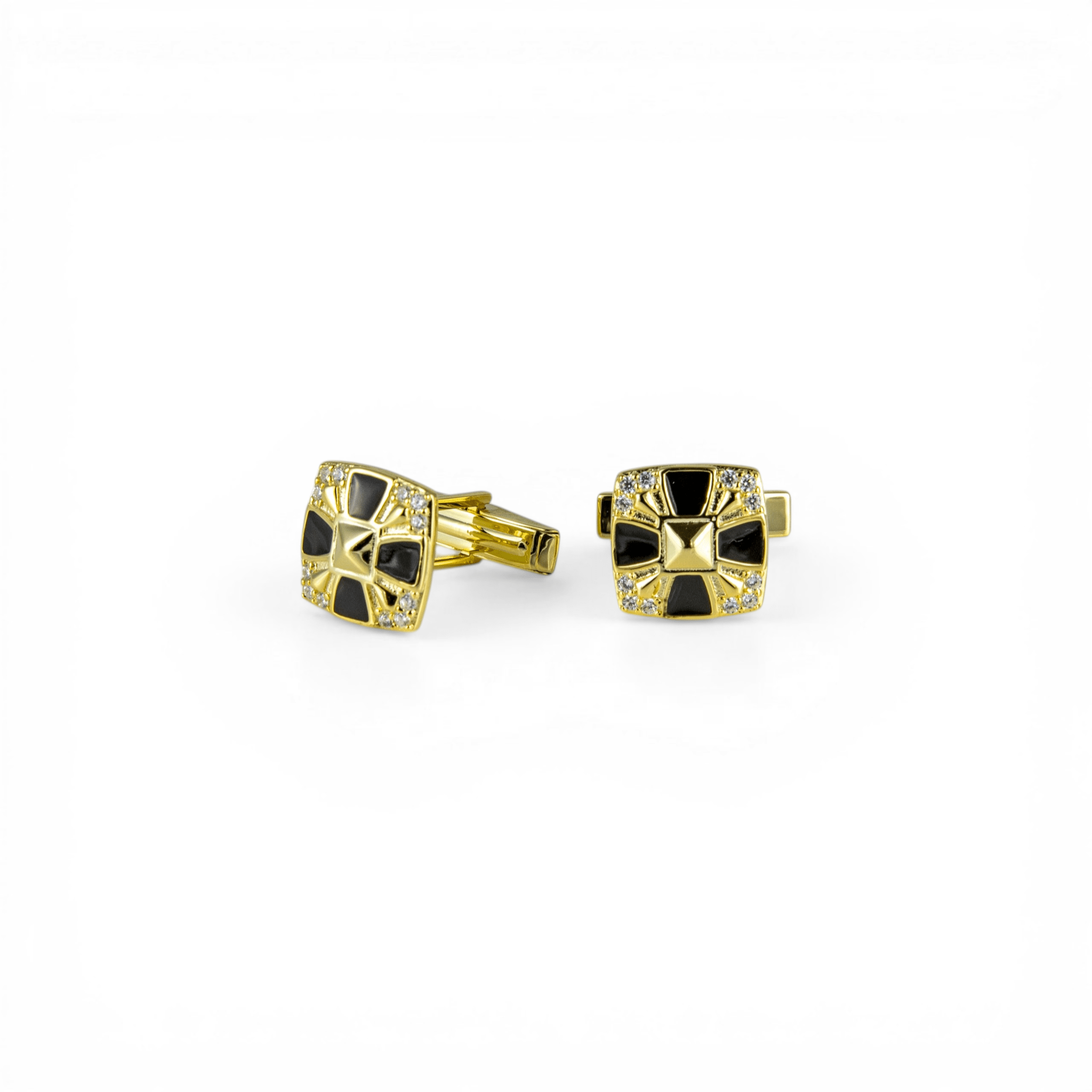 Gold & Black Onyx Geometric Silver Cufflinks - Miraura Jewels