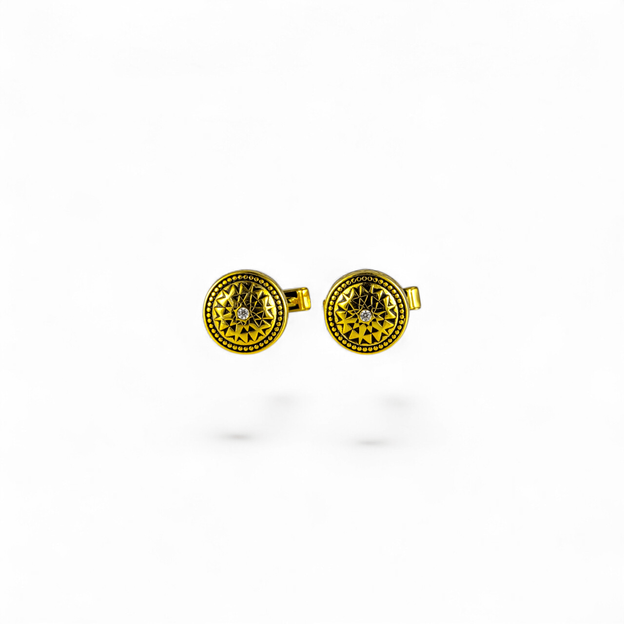 Gold Geometric Sunburst Zircon Cufflinks - Miraura Jewels