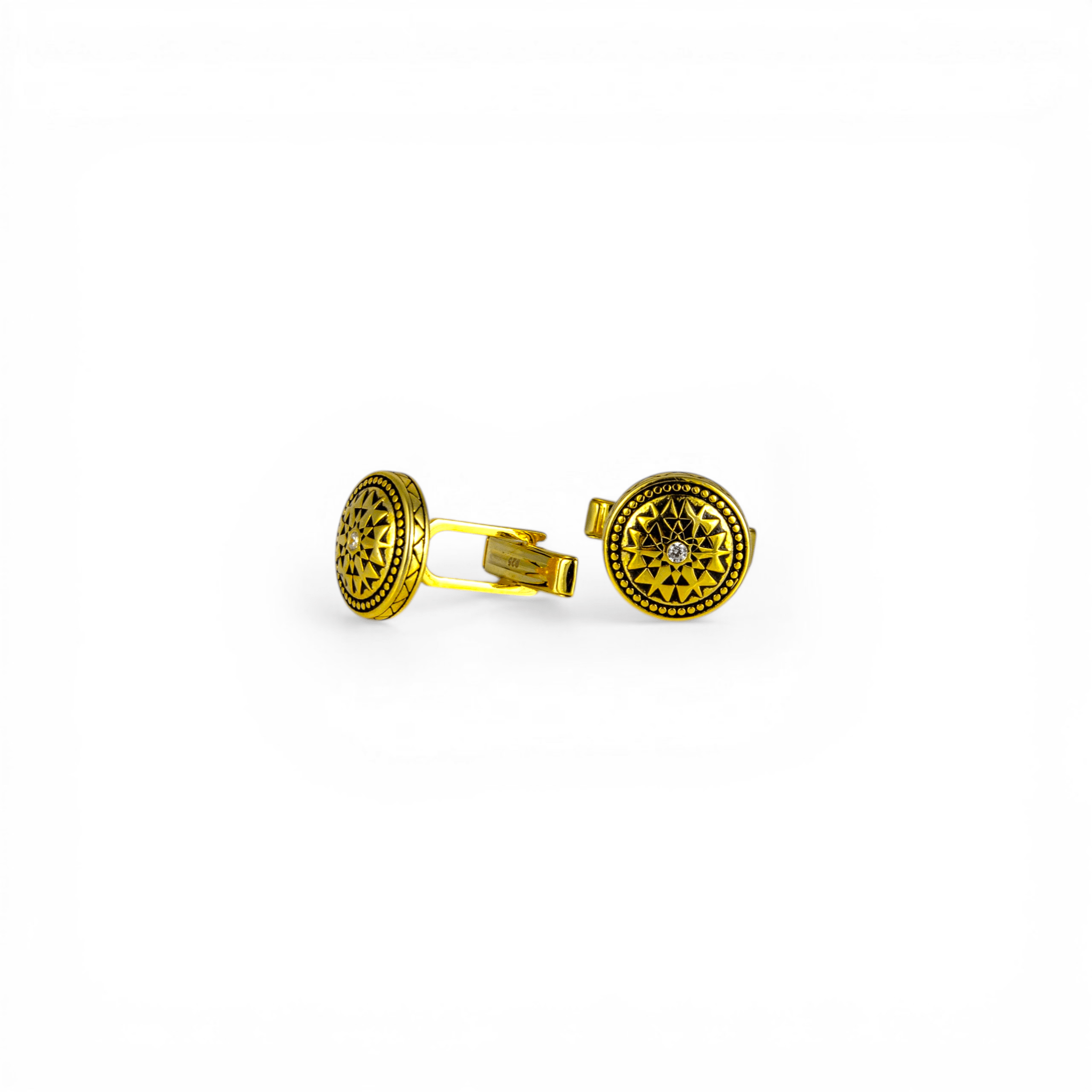 Gold Geometric Sunburst Zircon Cufflinks - Miraura Jewels