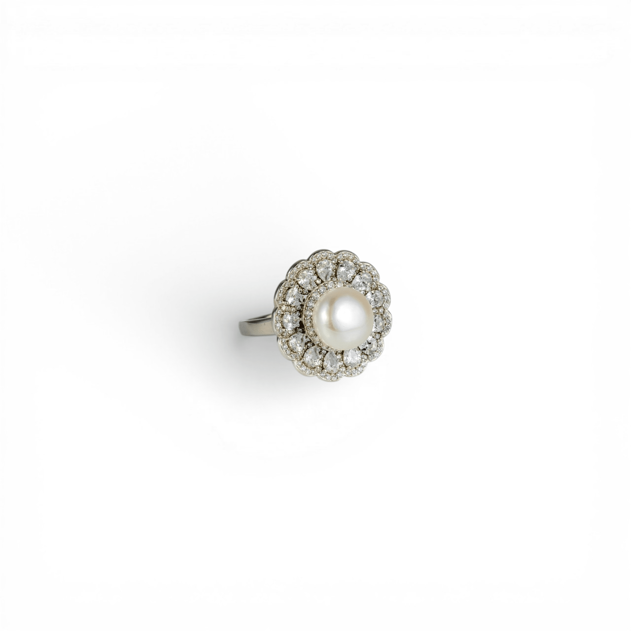 Pearl & Zircon Scalloped Floral Ring - Miraura Jewels