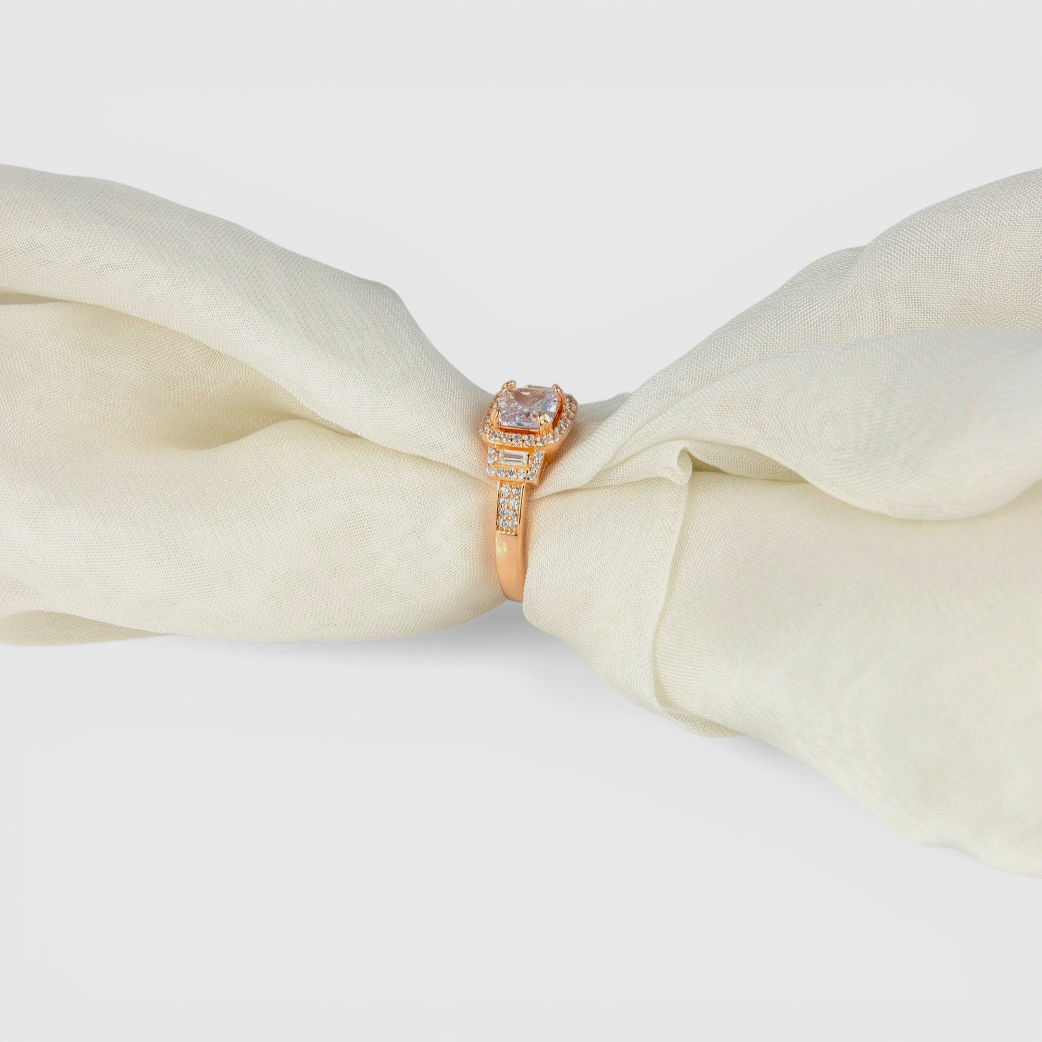 Rose Gold Cushion Cut Zircon Halo Ring - Miraura Jewels