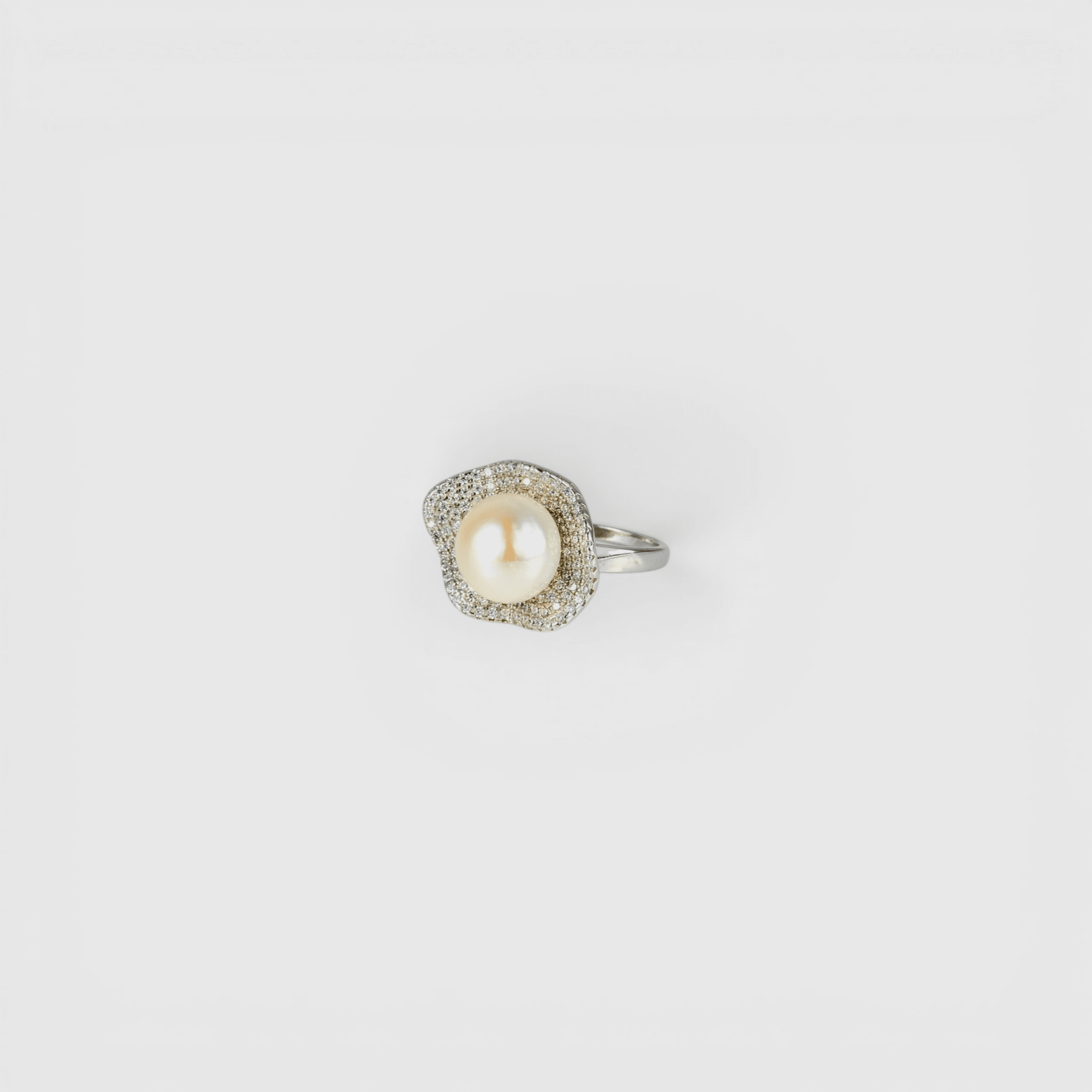 Pearl & Zircon Petal Halo Silver Ring - Miraura Jewels