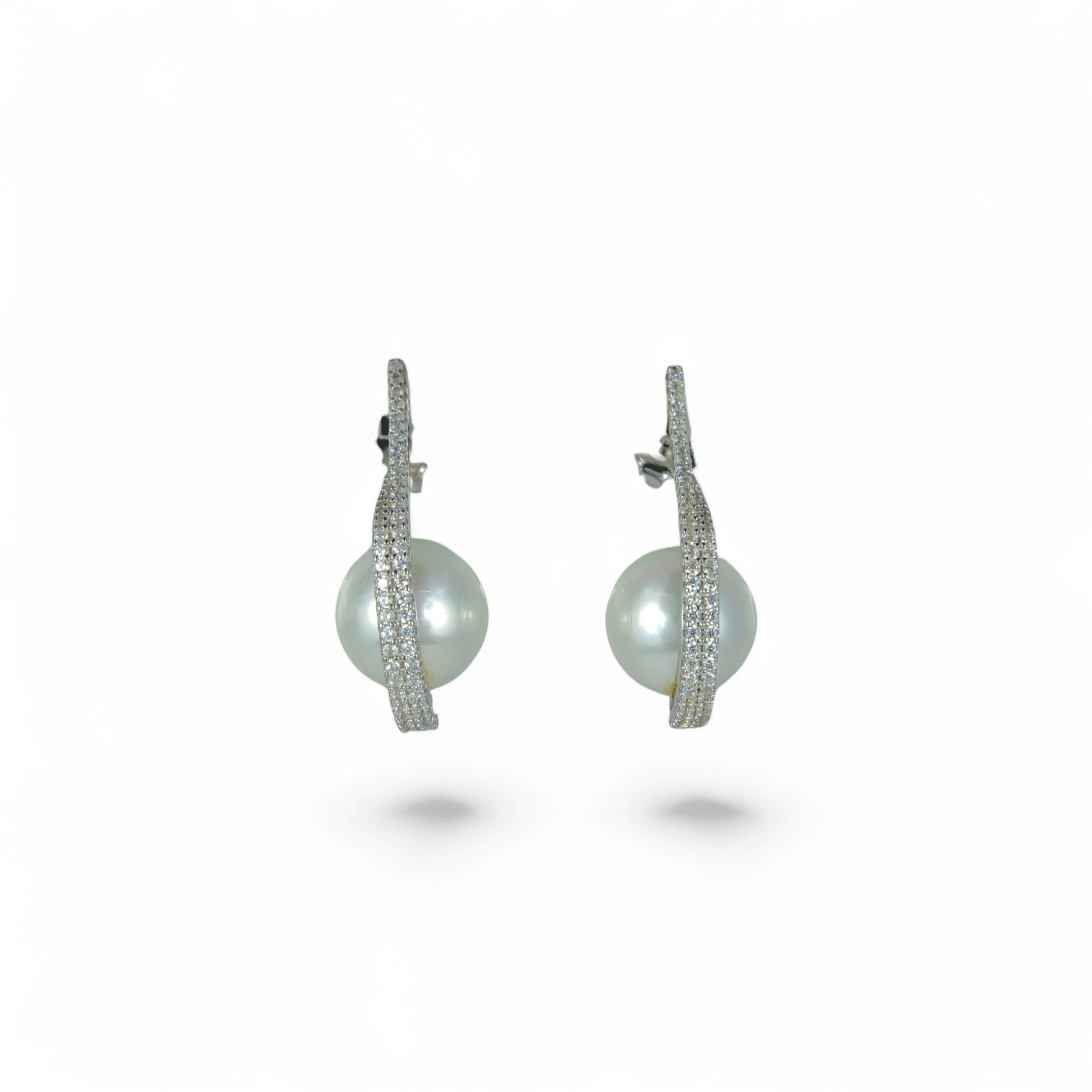 Pavé Pearl Orbit Earrings | 925 Silver - Miraura Jewels