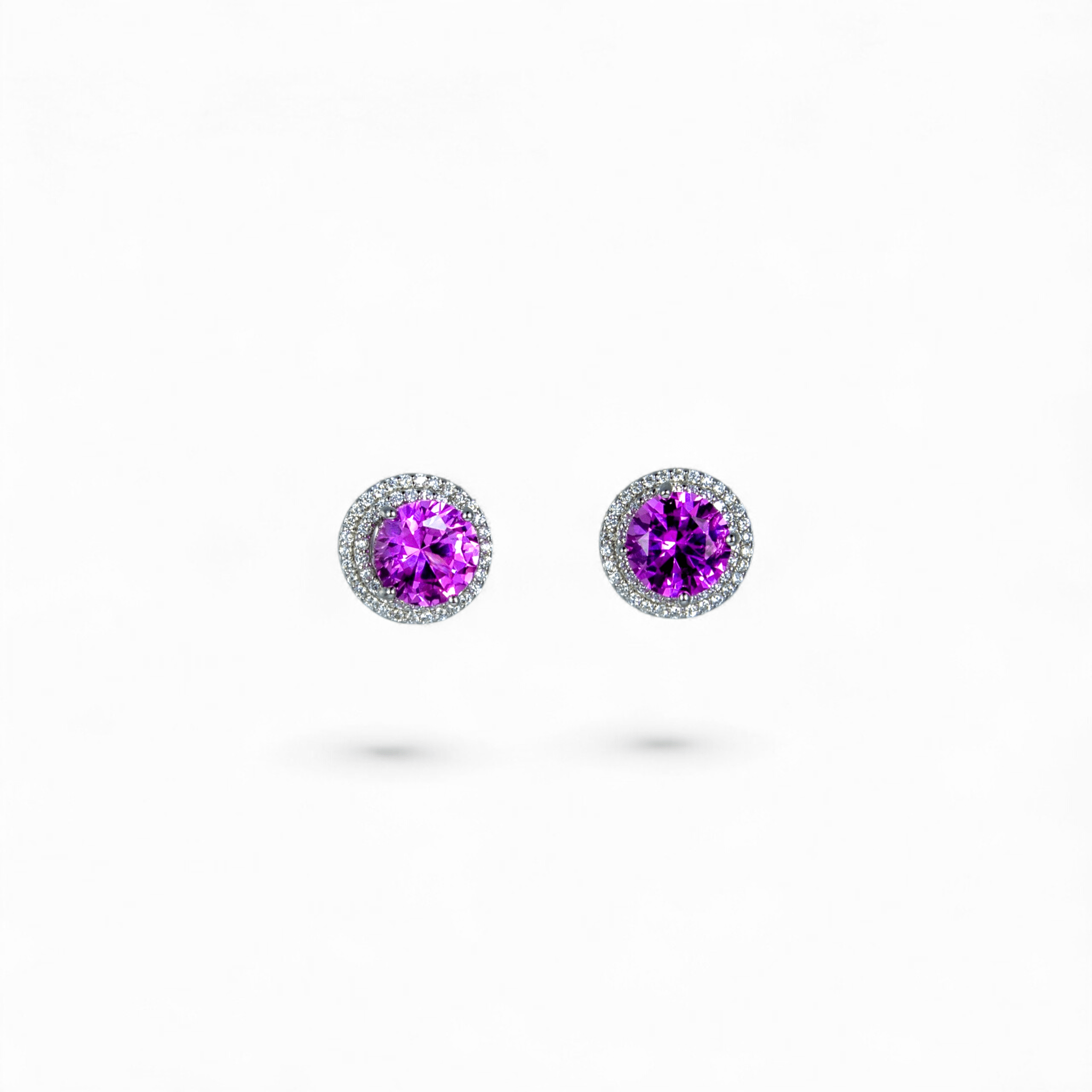 Radiant Amethyst Zircon Halo Studs - Miraura Jewels
