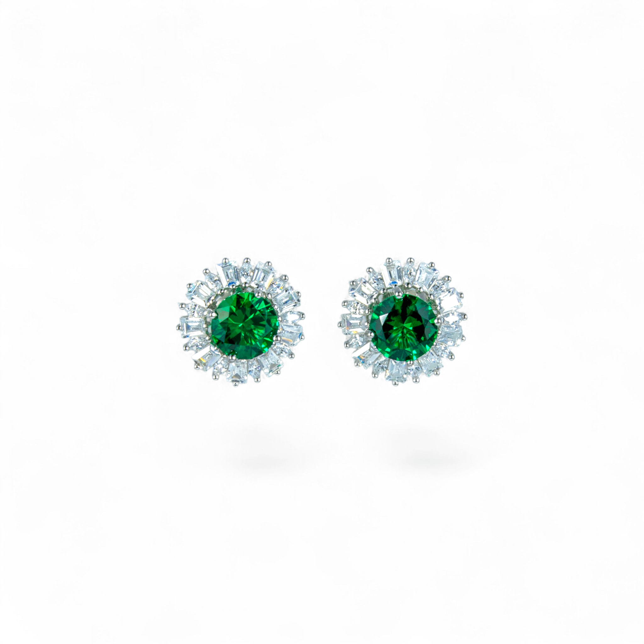Radiant Emerald & Zircon Halo Studs - Miraura Jewels