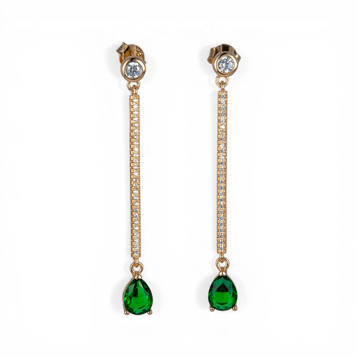 Emerald Pear - Drop Rose Gold Dangle Earrings - Miraura Jewels
