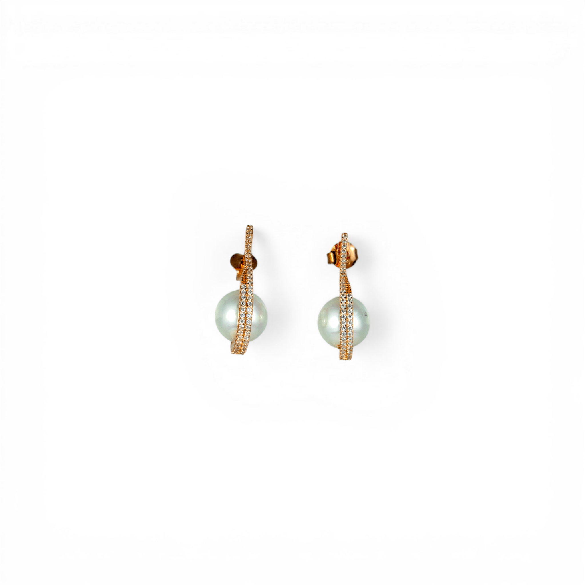 Rose Gold Pavé Pearl Arc Earrings | 925 Silver - Miraura Jewels