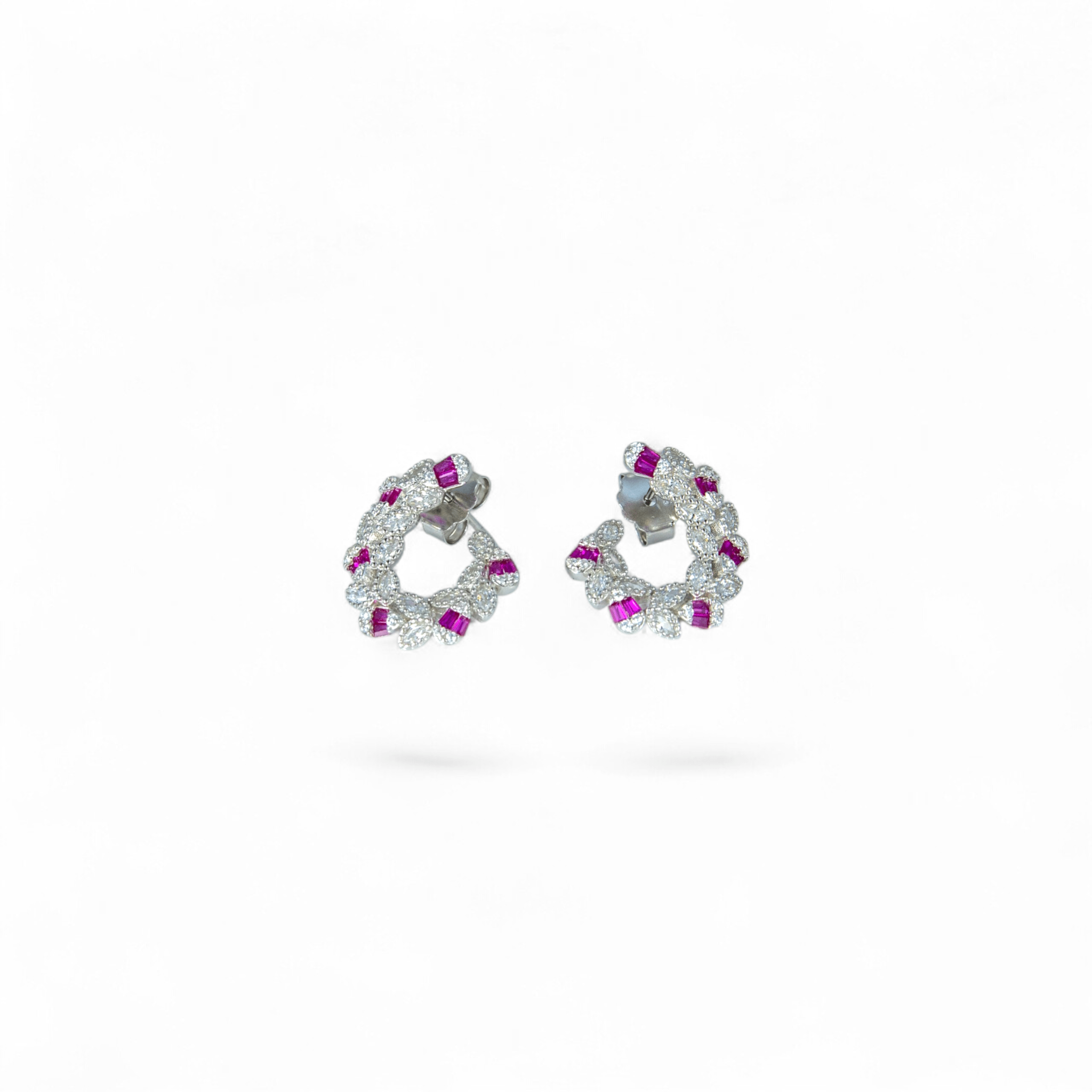 Ruby - Pink Floral Wreath Stud Earrings | 925 Silver - Miraura Jewels