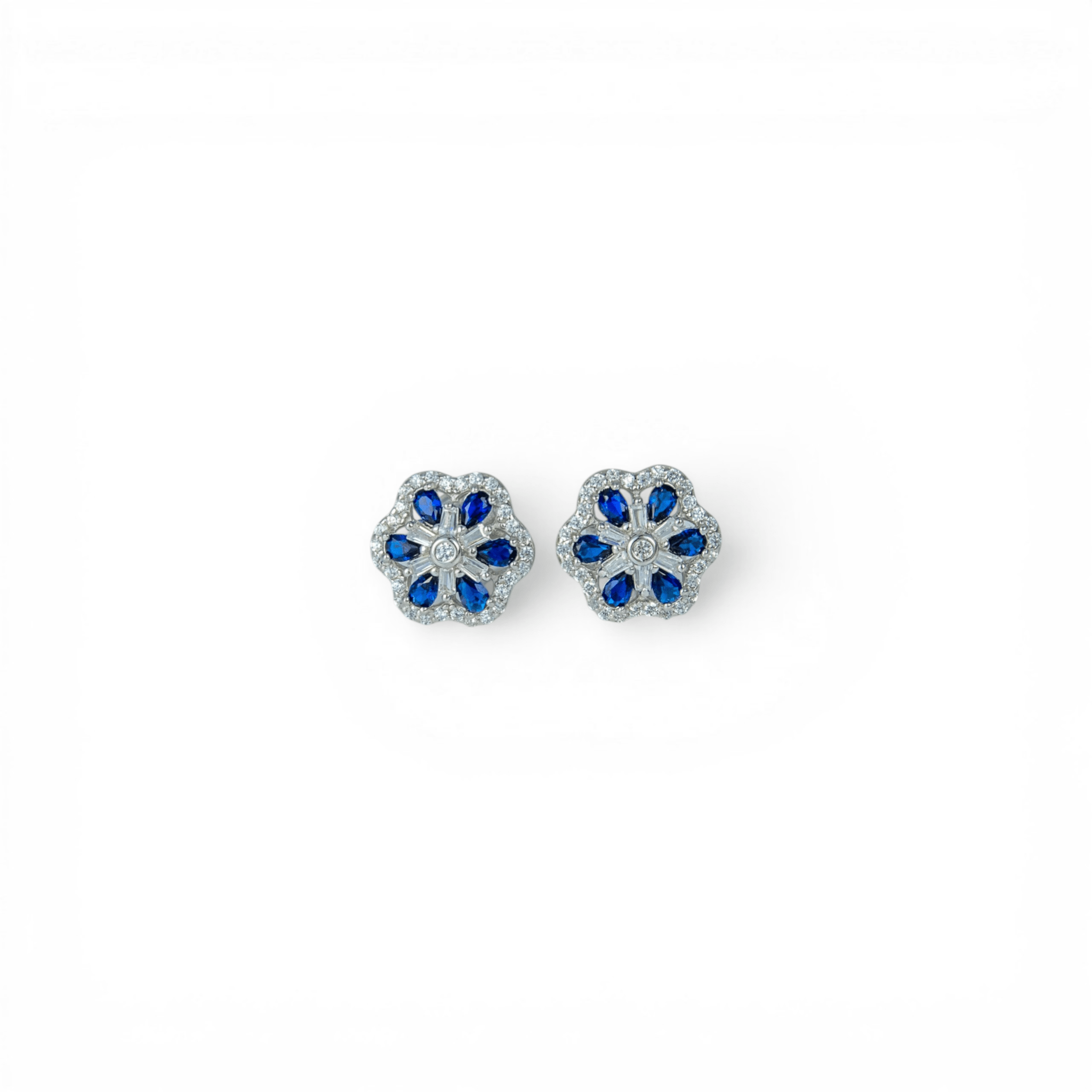 Sapphire Blue Floral Halo Stud Earrings | 925 Silver - Miraura Jewels