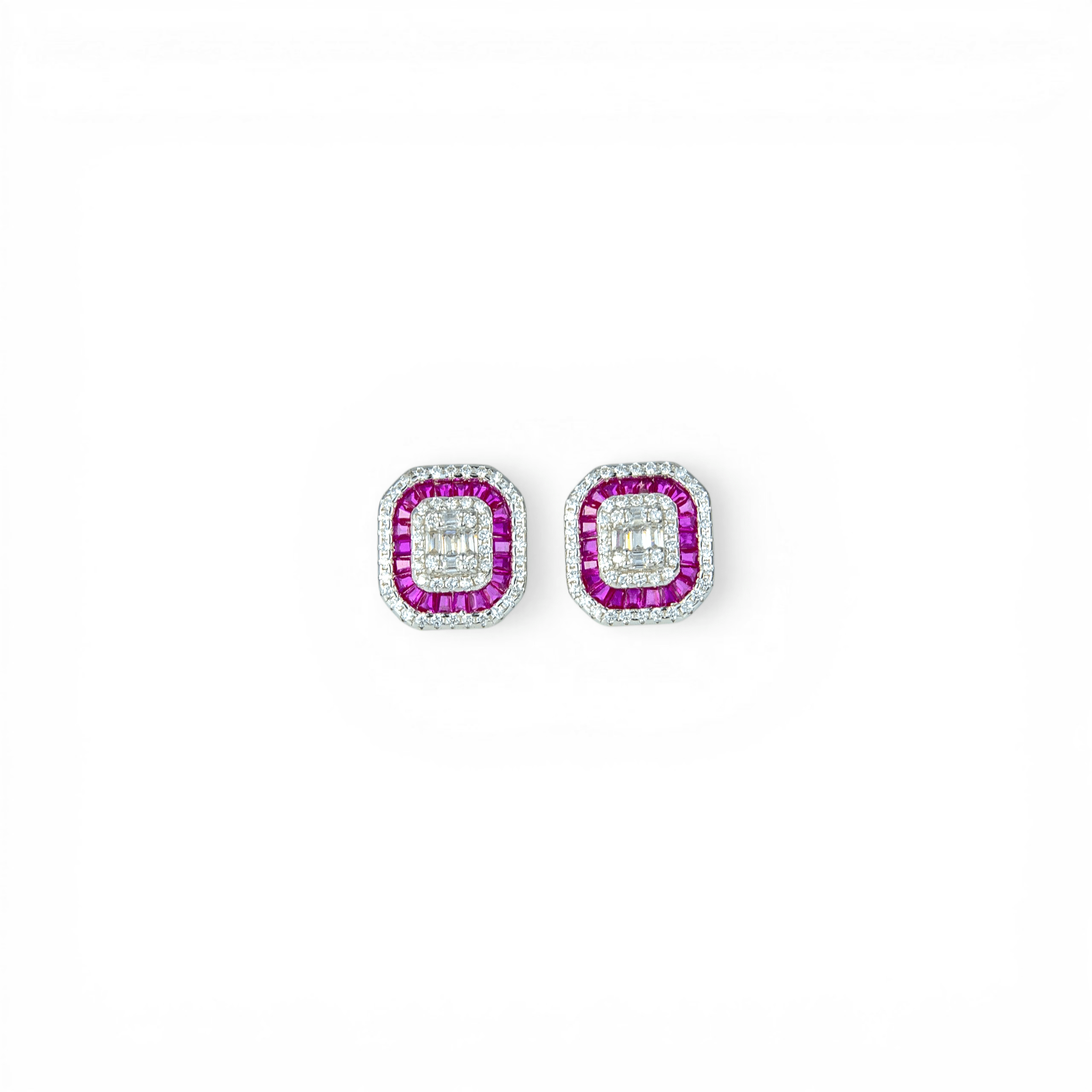 Royal Ruby Halo Square Studs - Miraura Jewels