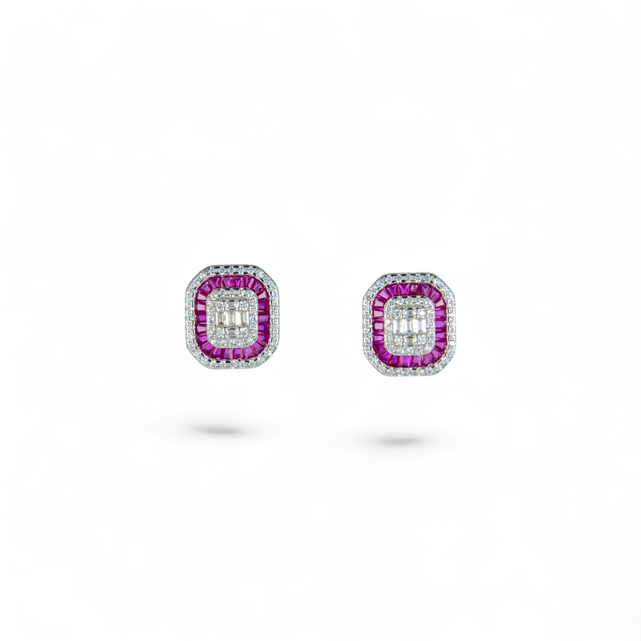 Royal Ruby Halo Square Studs - Miraura Jewels