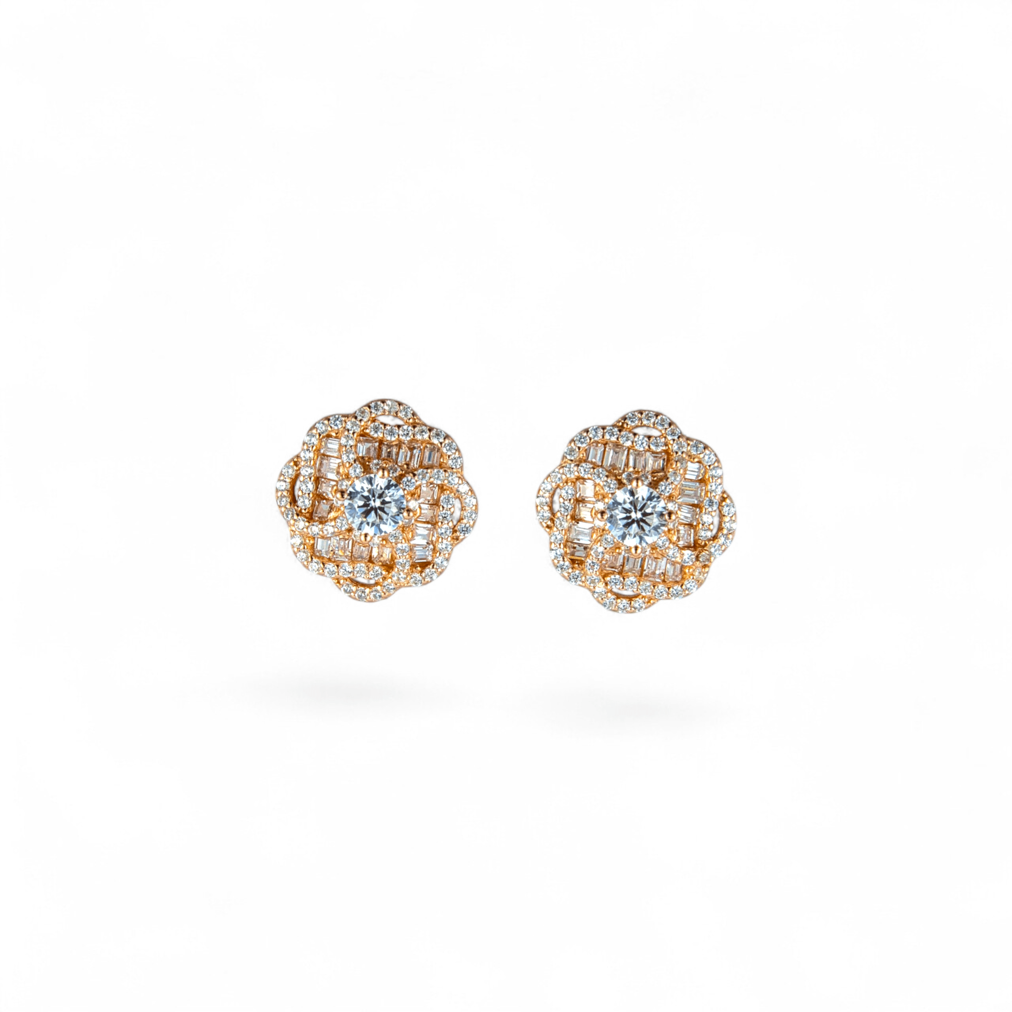 Rose Gold Floral Bloom Zircon Studs - Miraura Jewels