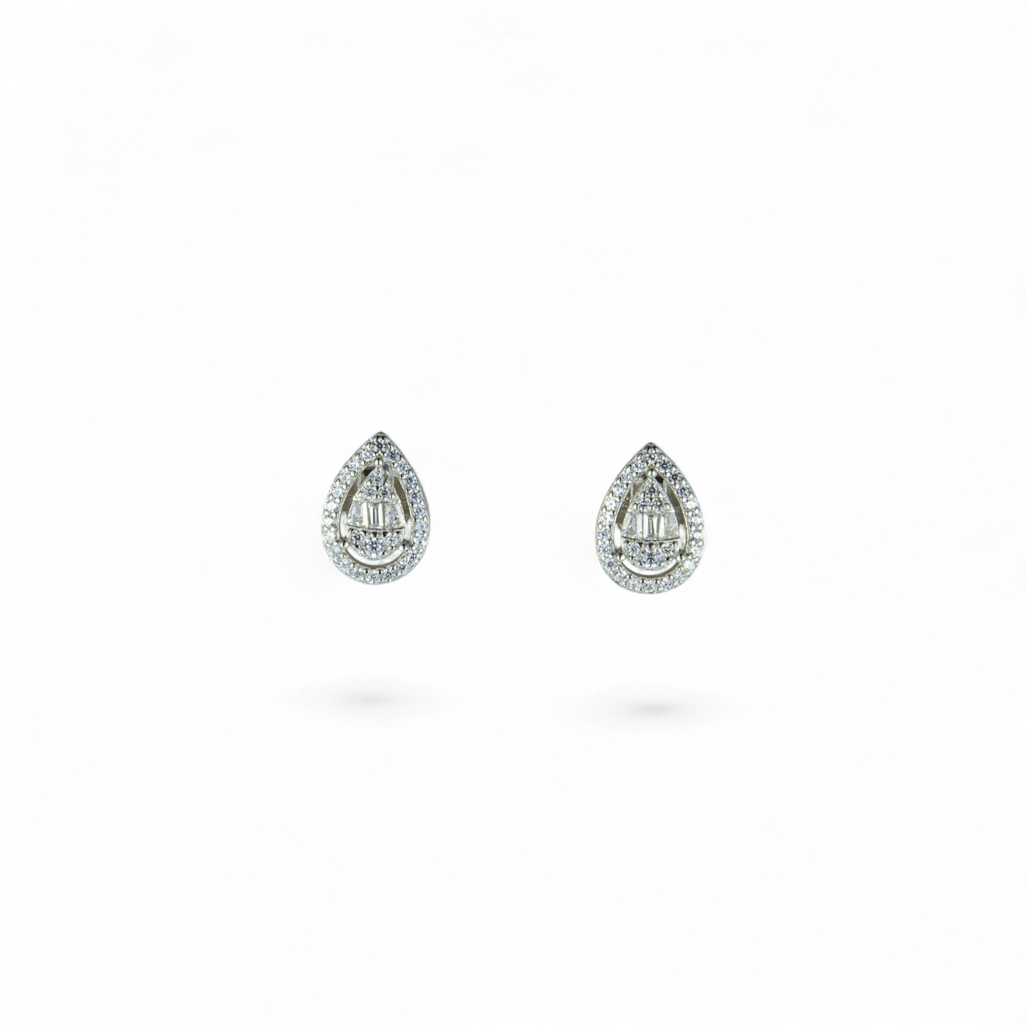 Silver Baguette Halo Teardrop Studs | 925 Silver - Miraura Jewels