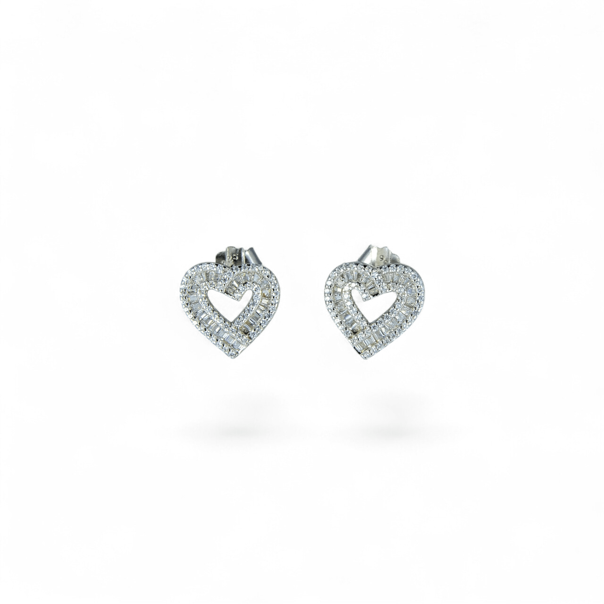Radiant Heart Baguette Stud Earrings | 925 Silver - Miraura Jewels
