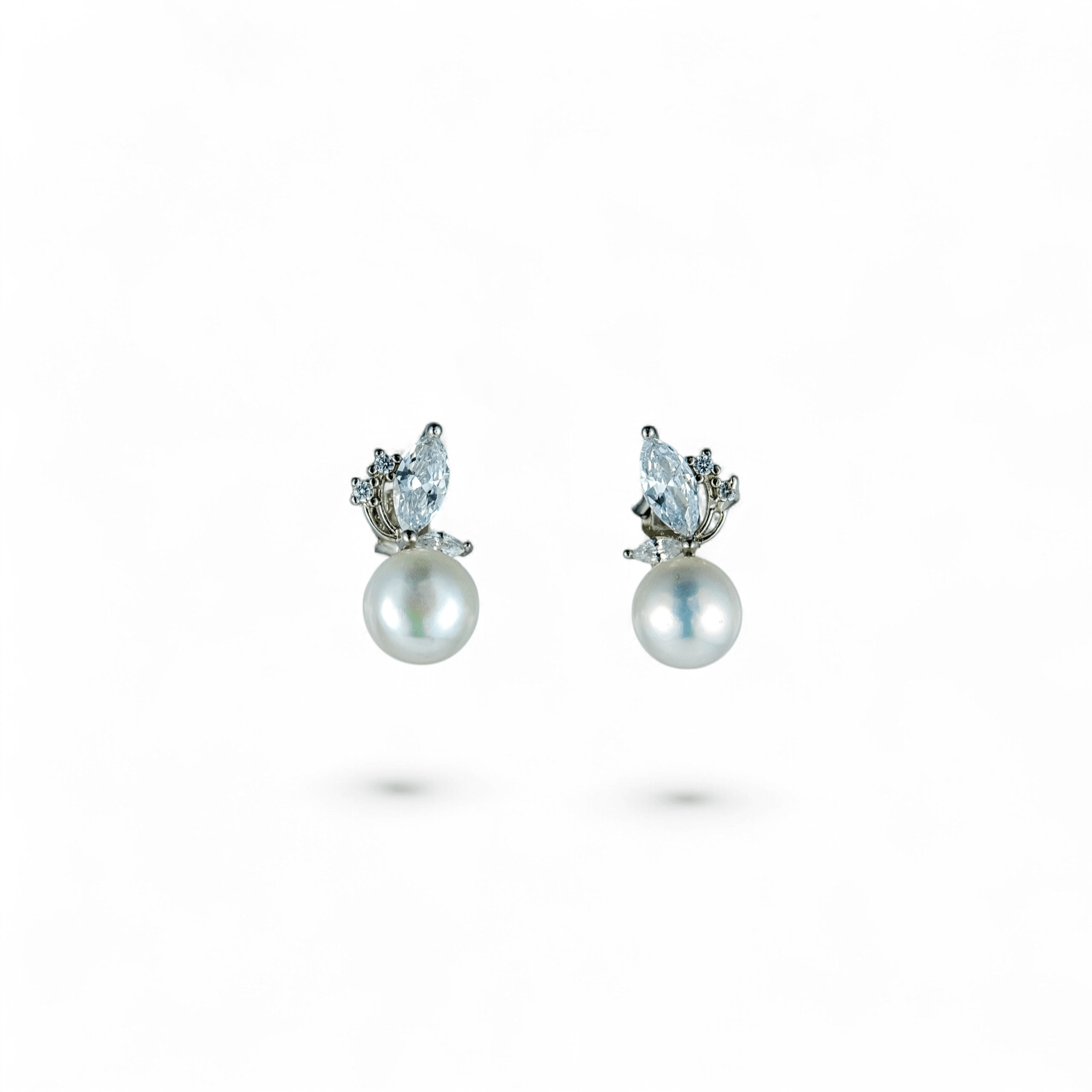 Marquise Crystal & Pearl Drop Studs | 925 Silver - Miraura Jewels