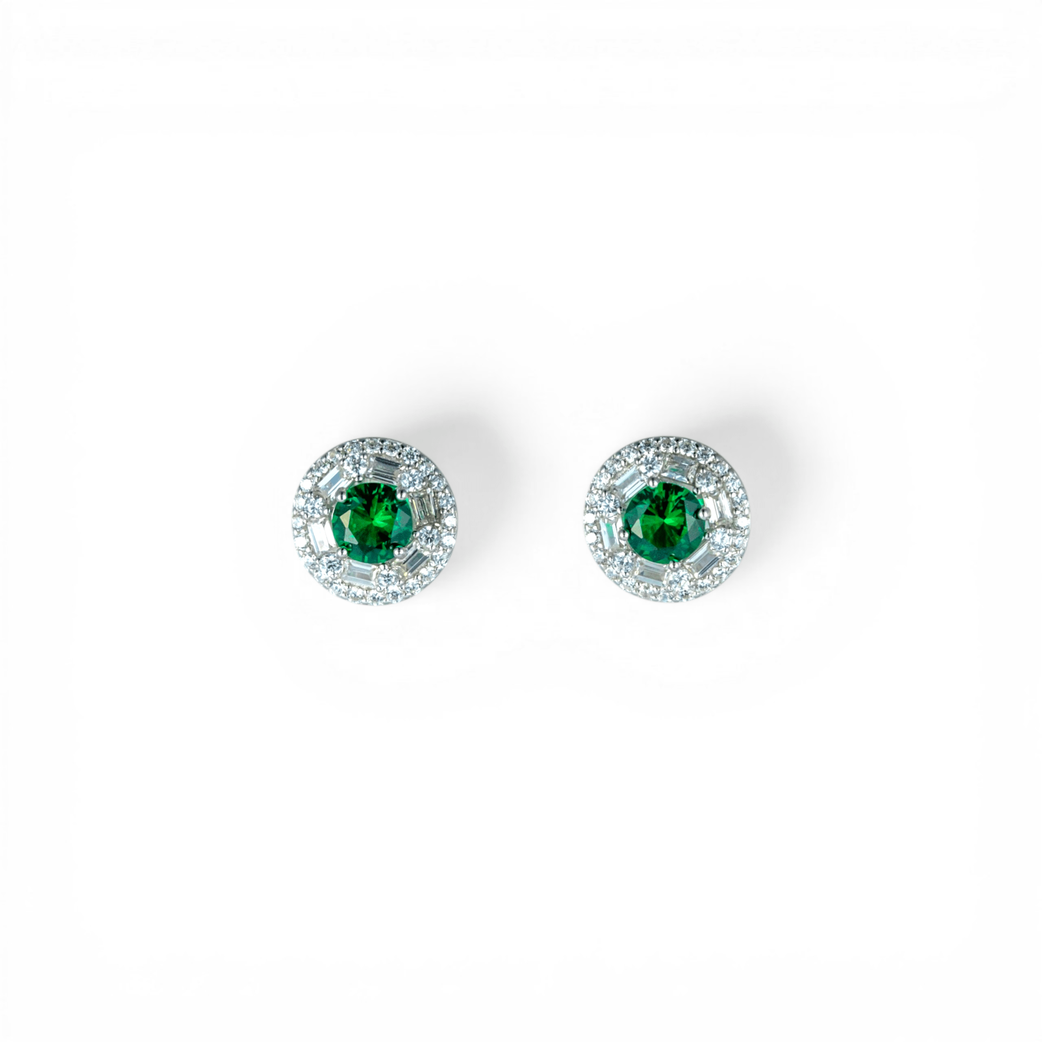 Emerald - Green Circular Halo Stud Earrings | 925 Silver - Miraura Jewels