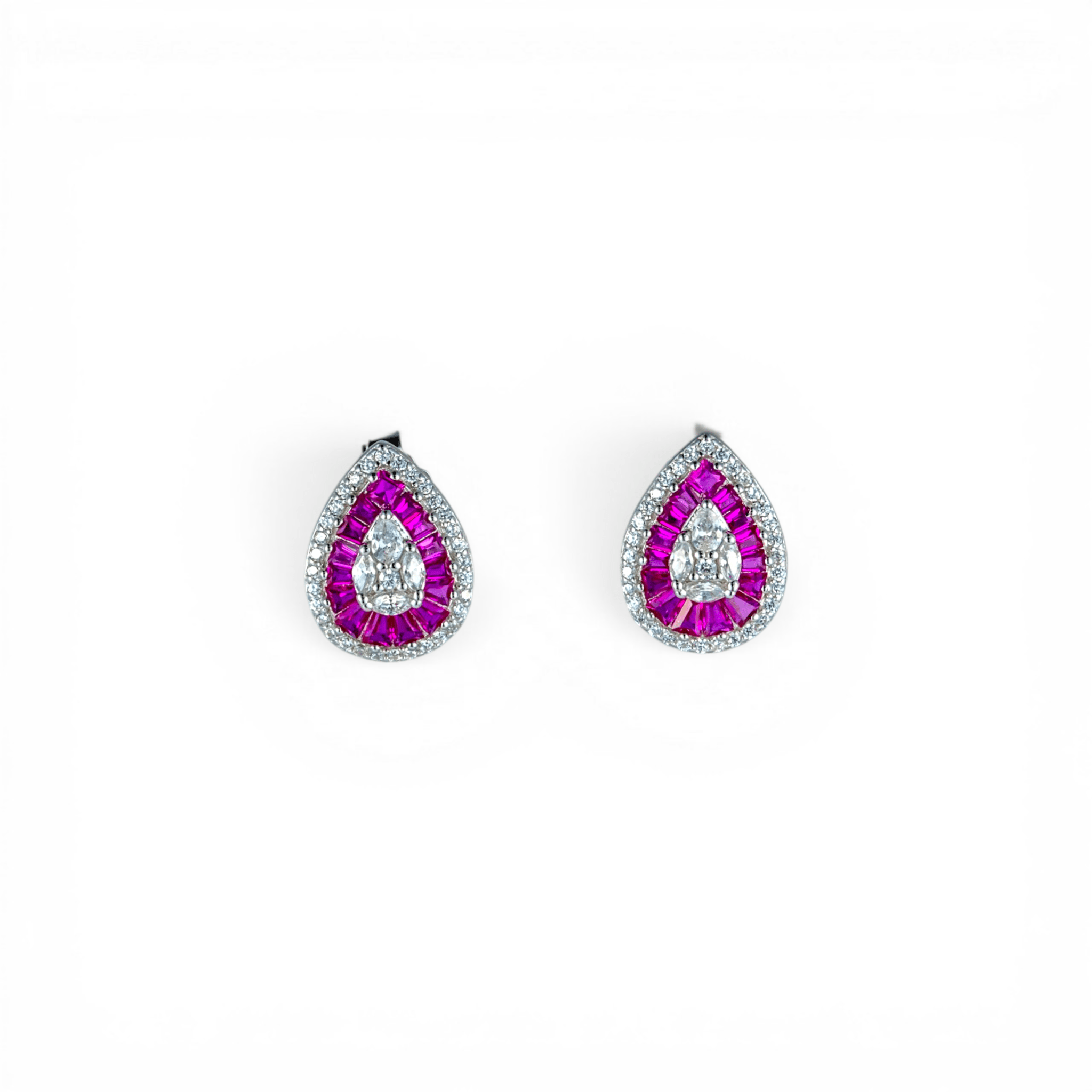 Ruby - Pink Pear - Drop Halo Earrings | 925 Silver - Miraura Jewels