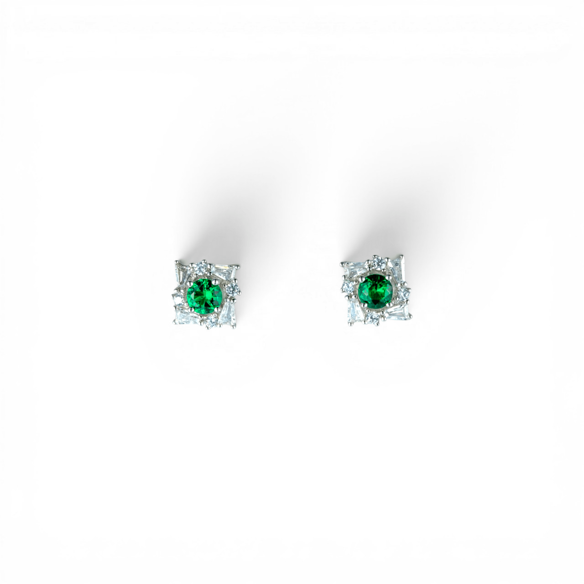 Emerald - Green Geometric Cluster Studs | 925 Silver - Miraura Jewels