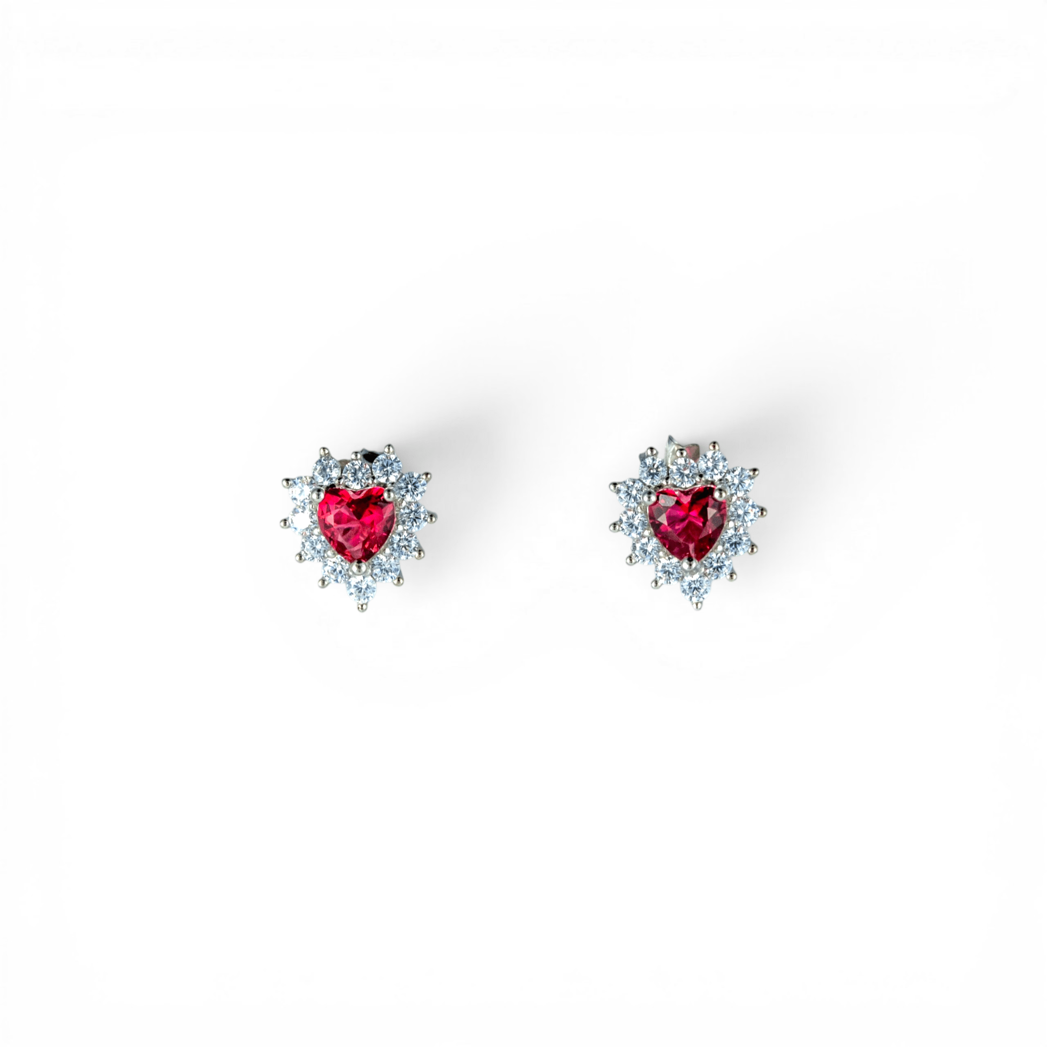 Silver Ruby Heart Halo Stud Earrings | 925 Silver - Miraura Jewels