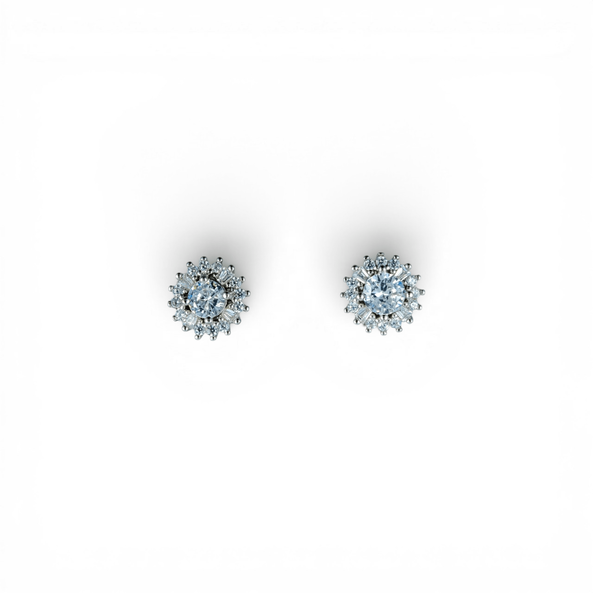 Silver Sunburst Halo Stud Earrings | 925 Silver - Miraura Jewels
