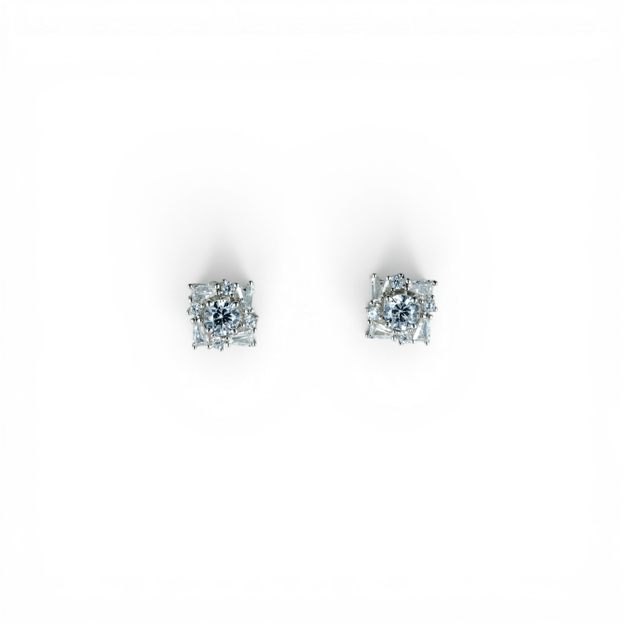 Geometric Cluster Baguette Stud Earrings | 925 Silver - Miraura Jewels