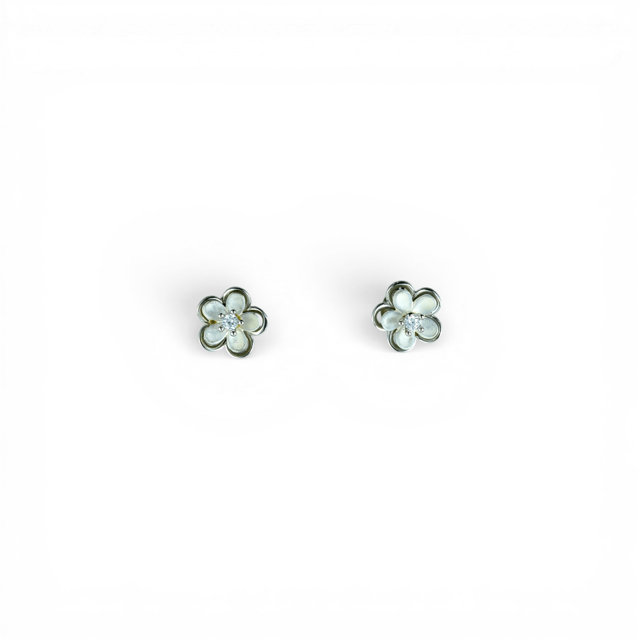 Pearl - White Enamel Floral Stud Earrings | 925 Silver - Miraura Jewels