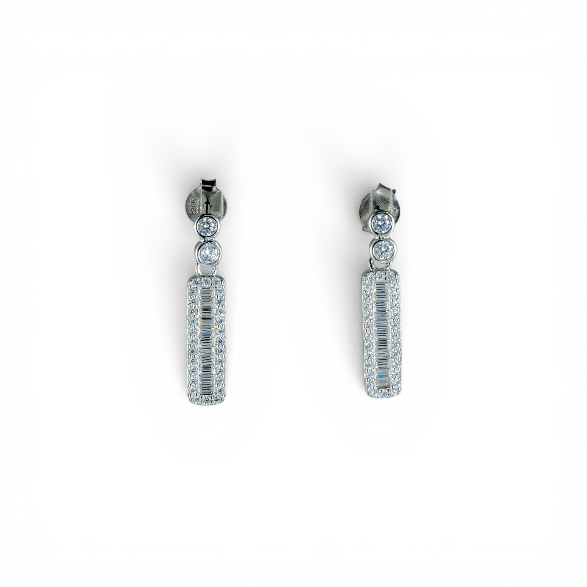 Baguette Rectangular Halo Drop Earrings | 925 Silver - Miraura Jewels