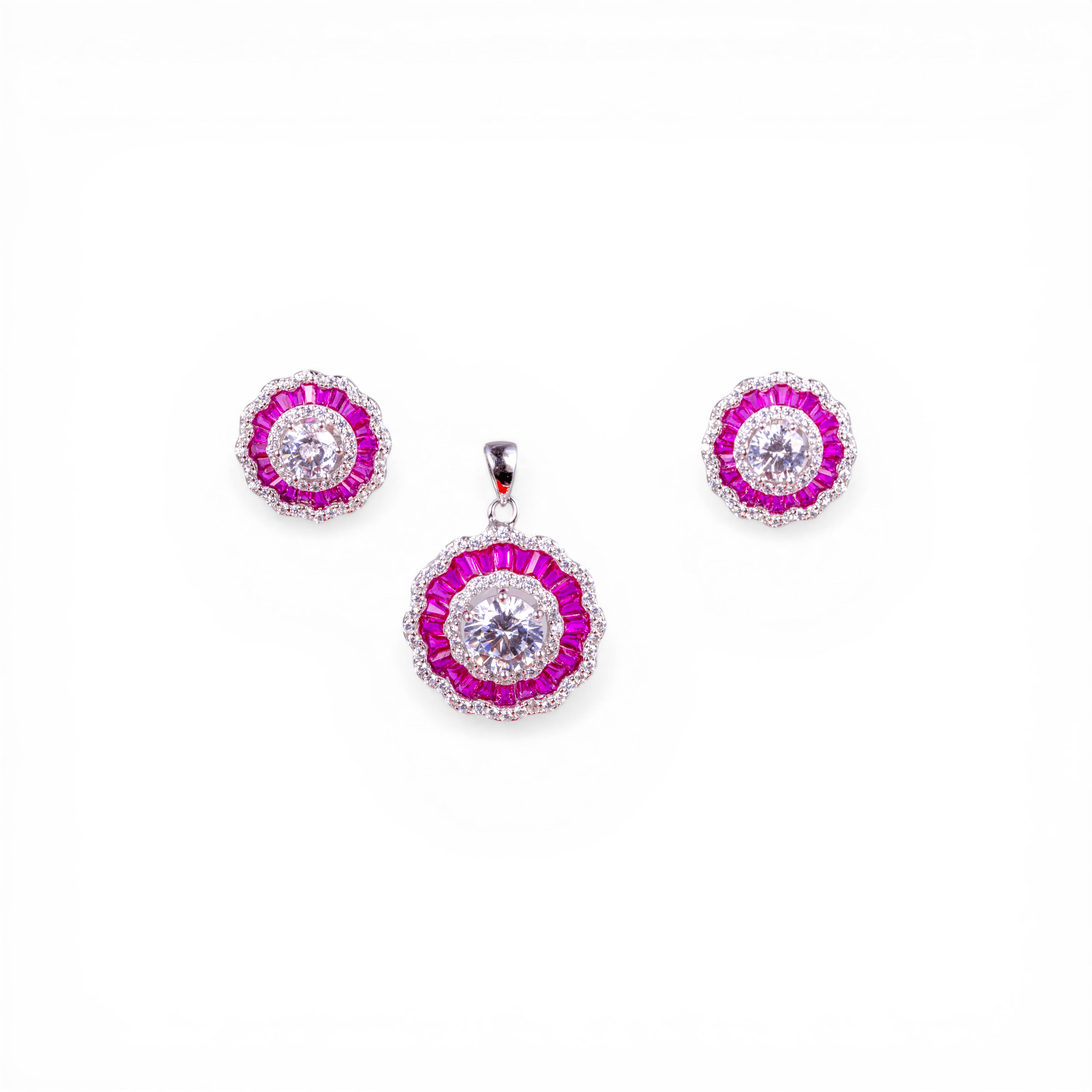 Ruby Zircon Halo Pendant & Stud Set - Miraura Jewels