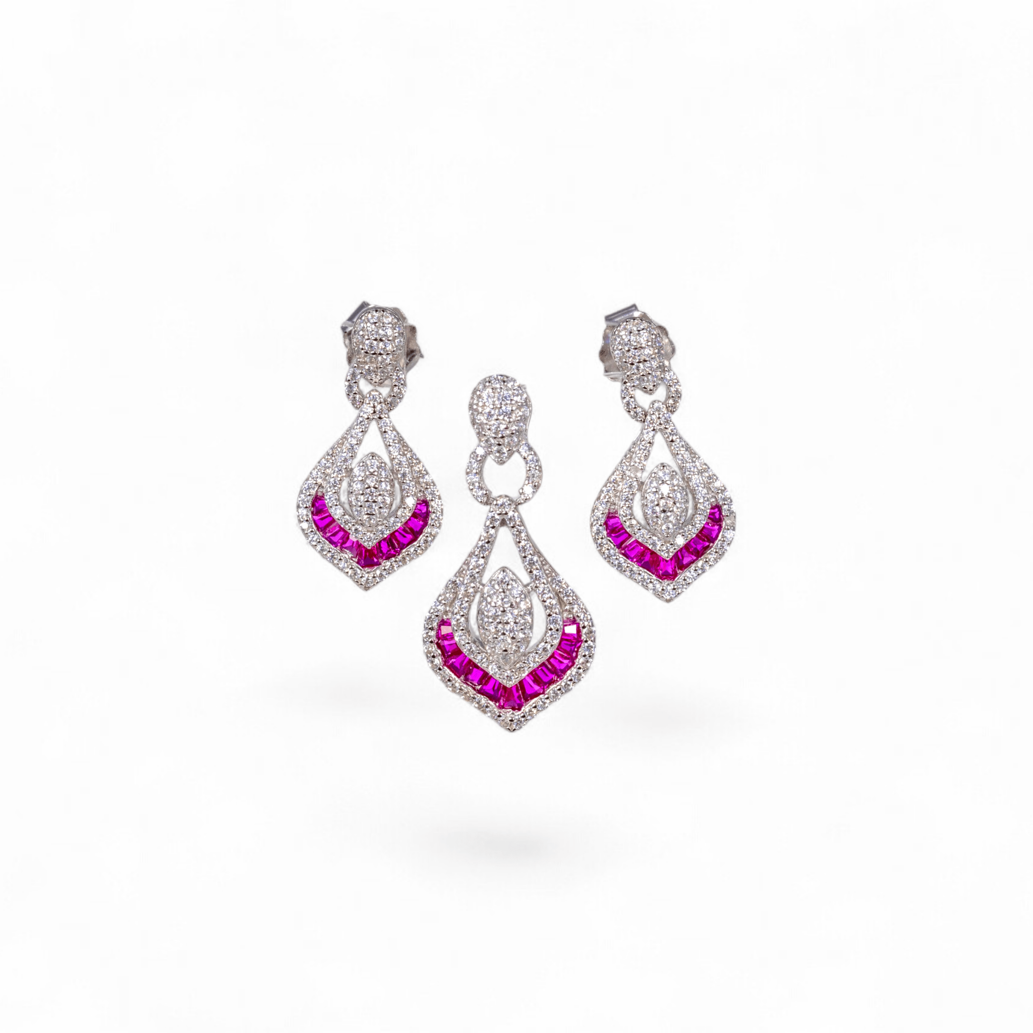 Ruby Zircon Teardrop Pendant & Stud Set - Miraura Jewels