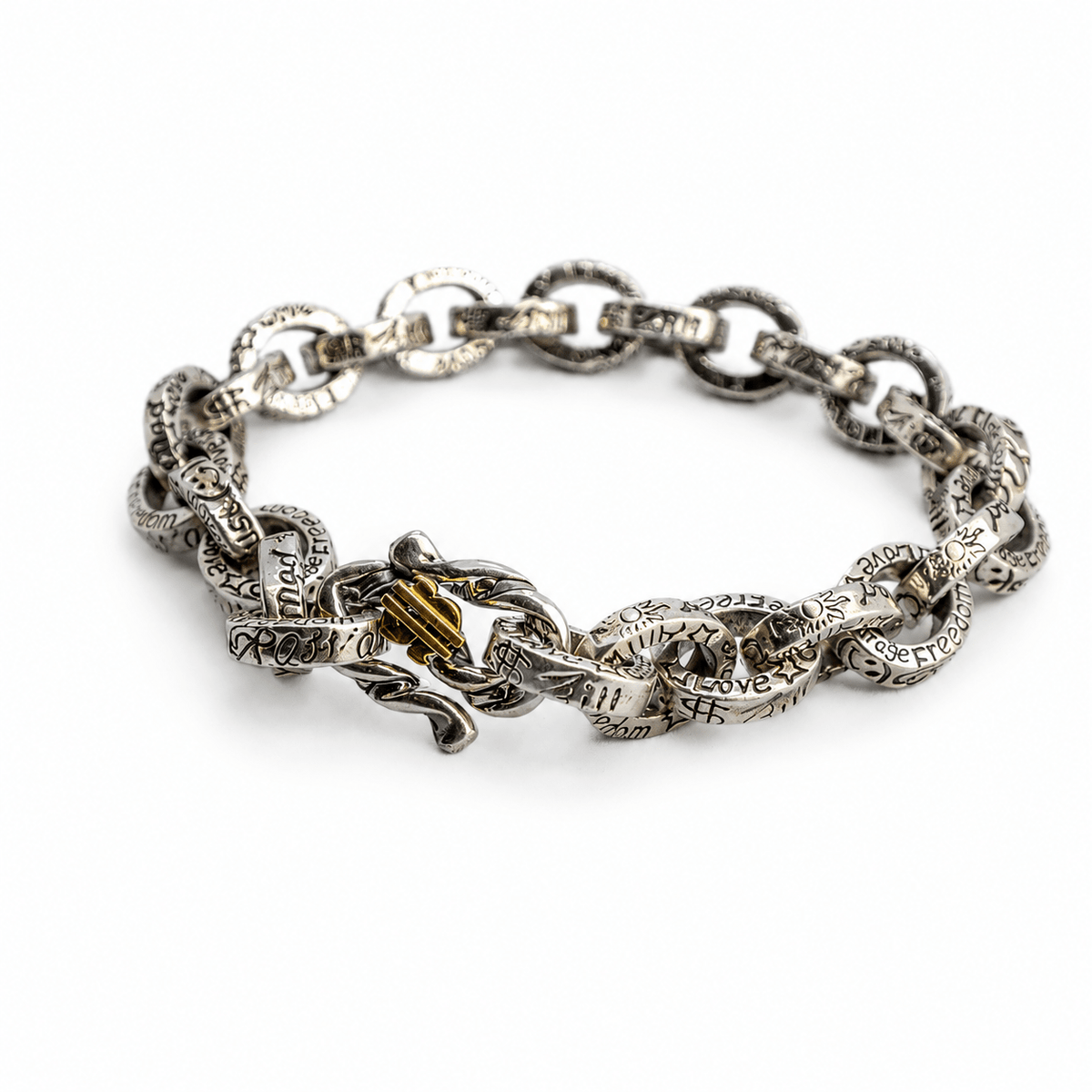 Men’s Hammered 925 Silver Textured Rolo Link Bracelet by Miraura Jewels