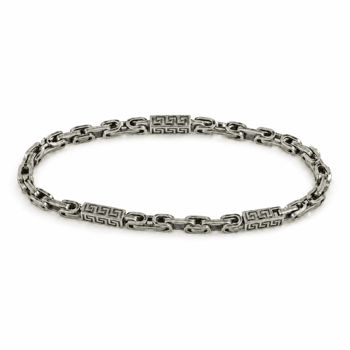 Men's 925 Sterling Silver Oxidised Greek Key Link Bracelet