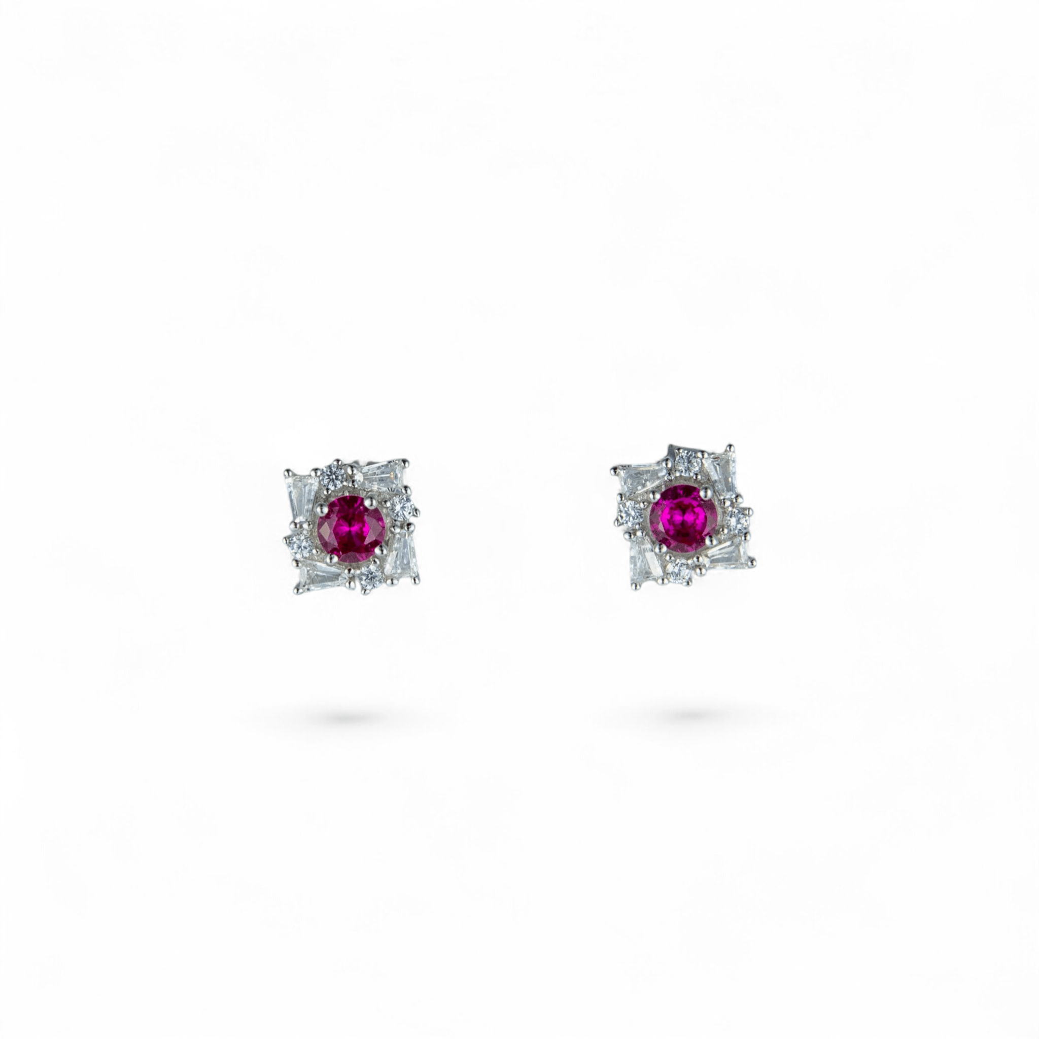 Ruby - Pink Geometric Cluster Stud Earrings | 925 Silver - Miraura Jewels