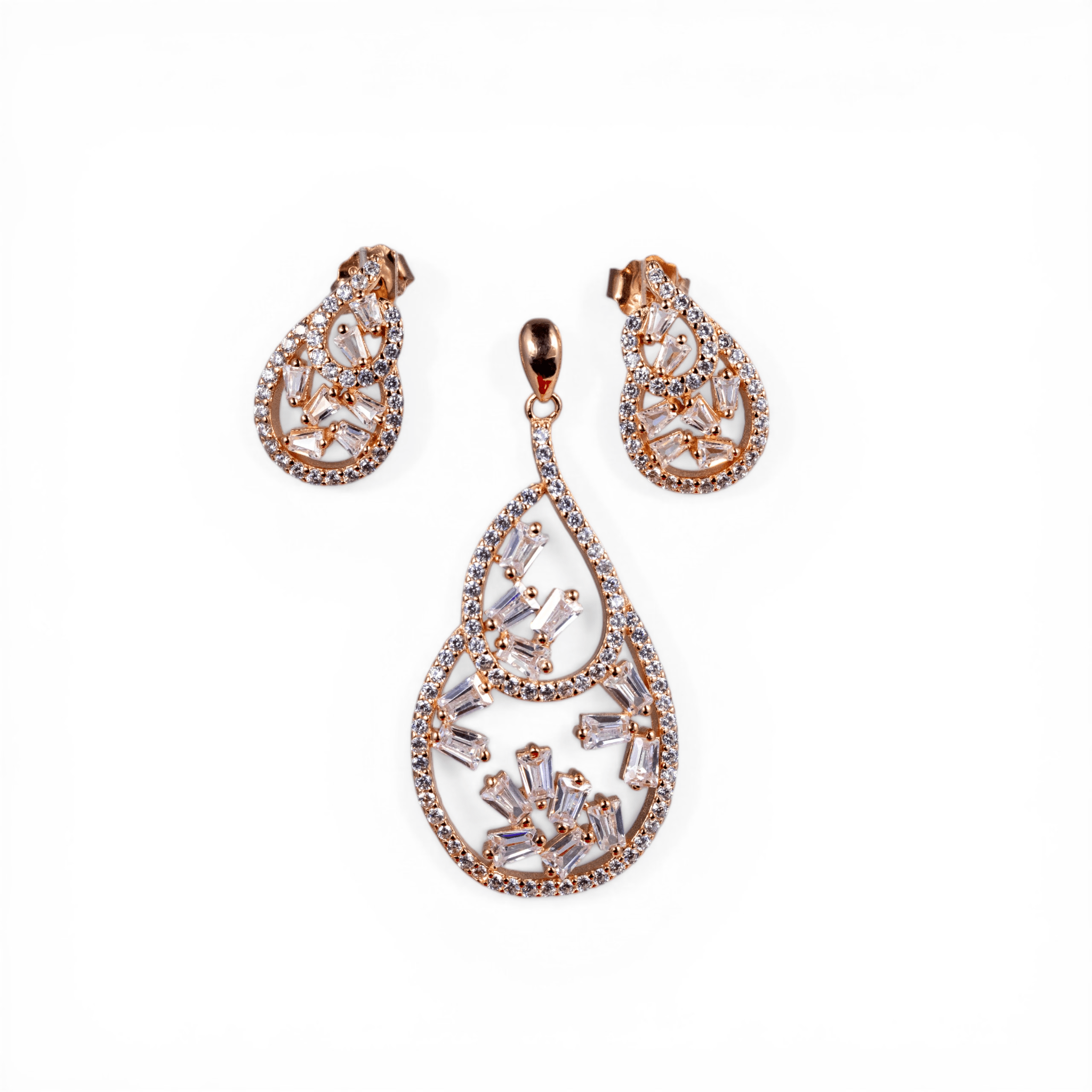 Rose Gold Zircon Teardrop Pendant Set - Miraura Jewels