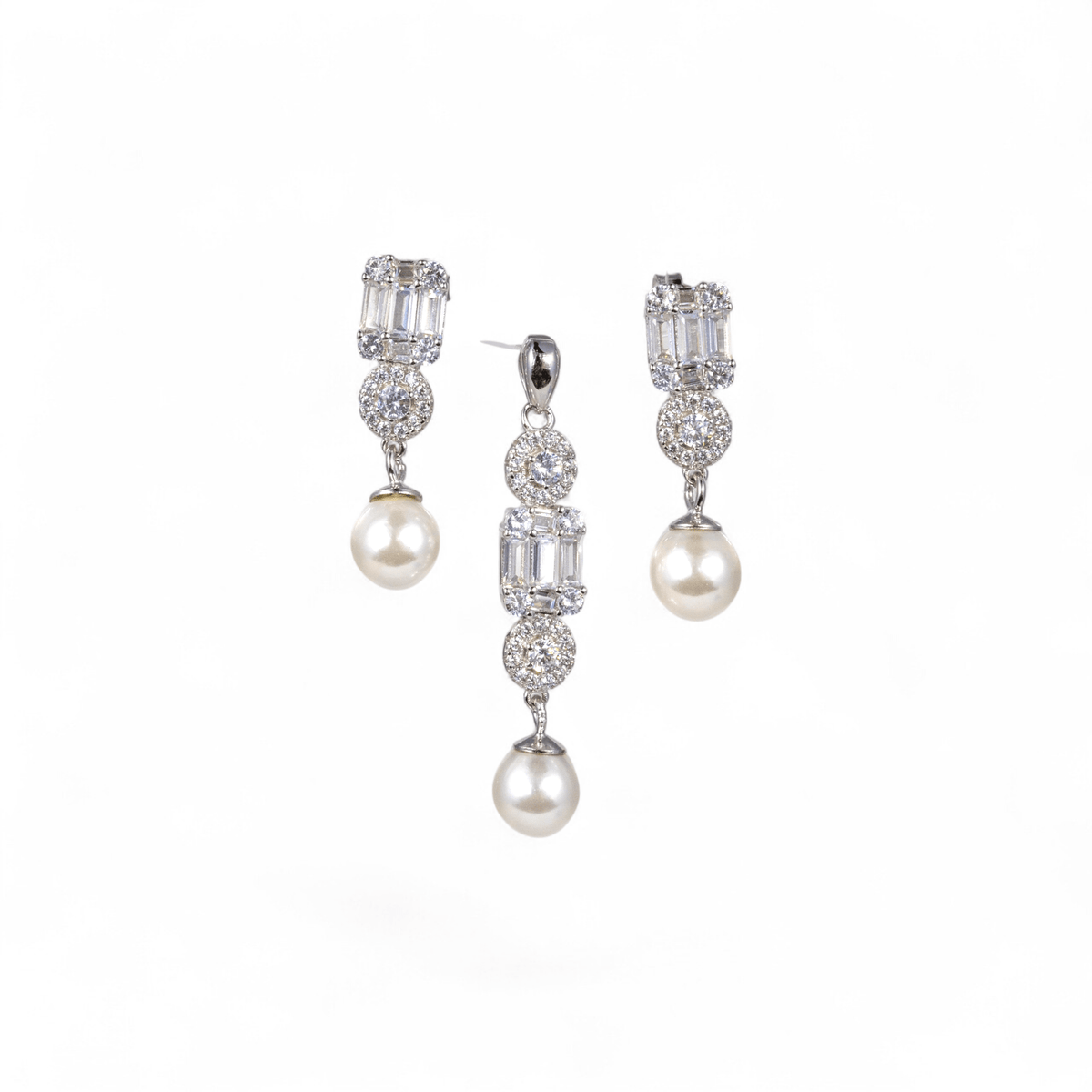 Baguette Zirconia & Pearl Pendant Set - Miraura Jewels