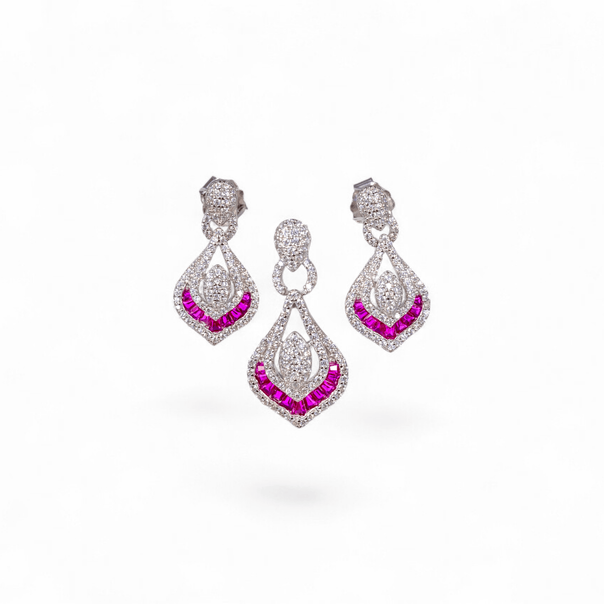 Ruby Zircon Teardrop Pendant & Stud Set - Miraura Jewels