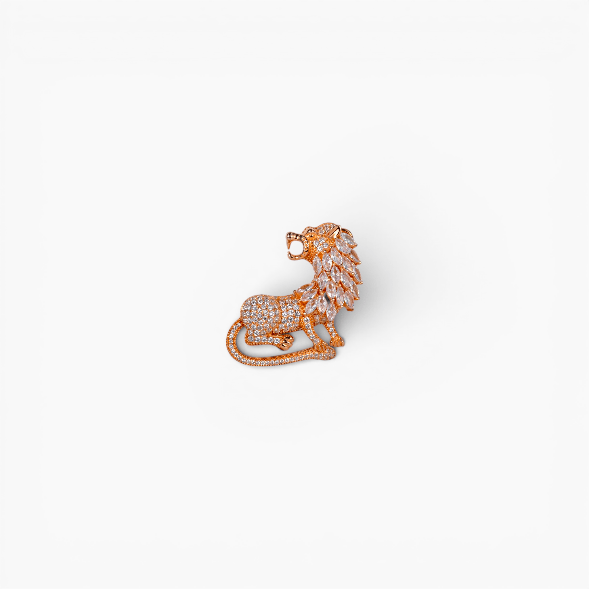 Rose Gold Lion Zircon Encrusted Brooch - Miraura Jewels