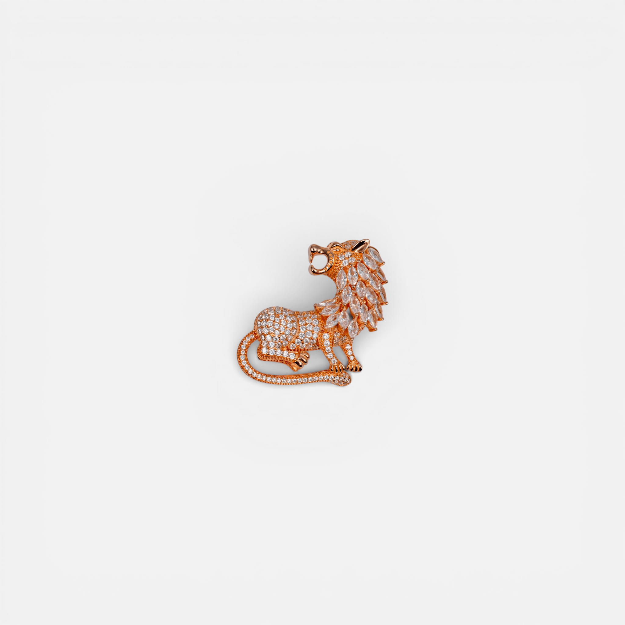 Rose Gold Lion Zircon Encrusted Brooch - Miraura Jewels