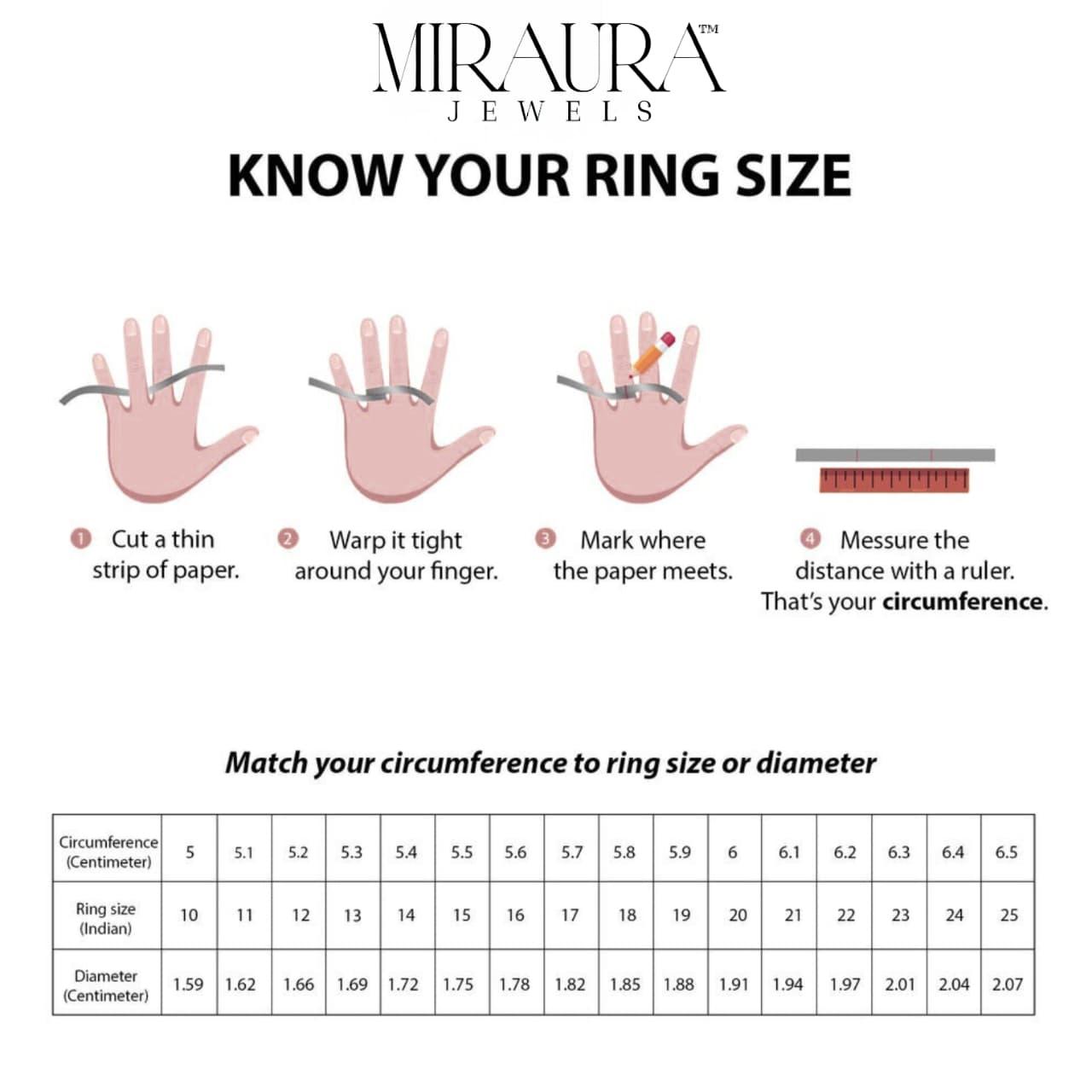 Ring Size Chart - Miraura Jewels