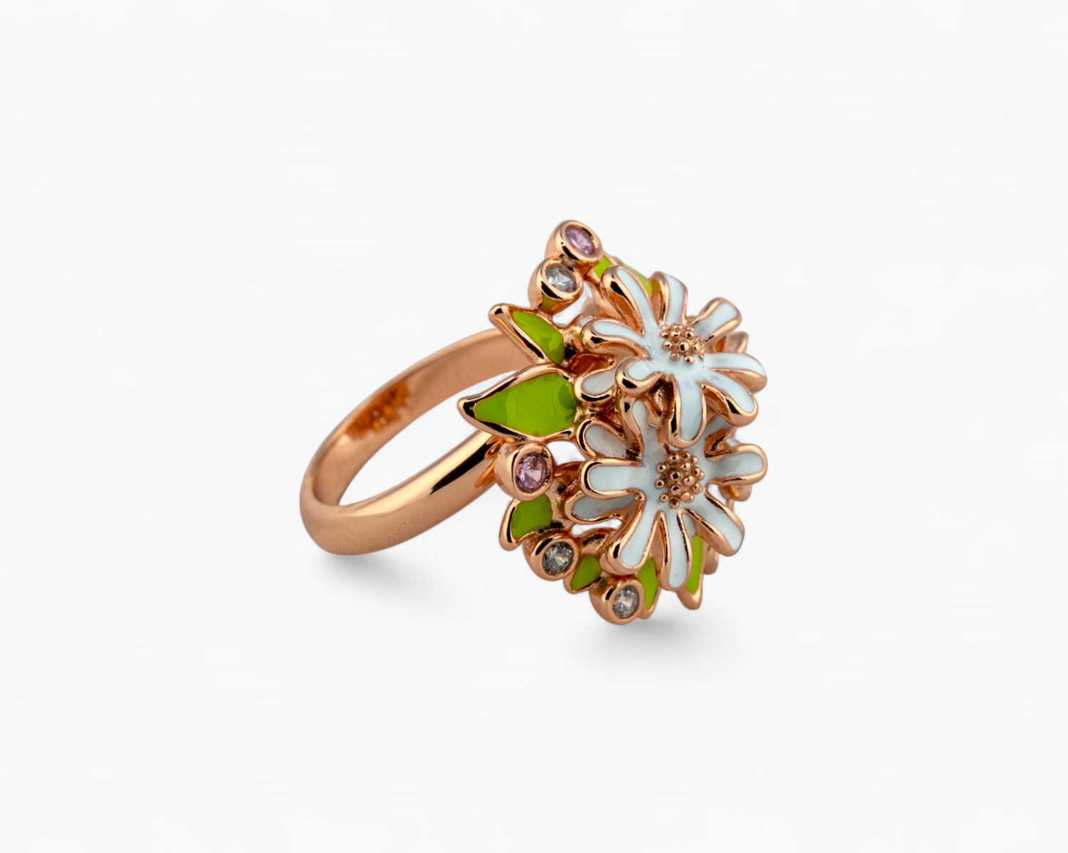 Decorative ring with floral design on a white background by Miraura Jewels
