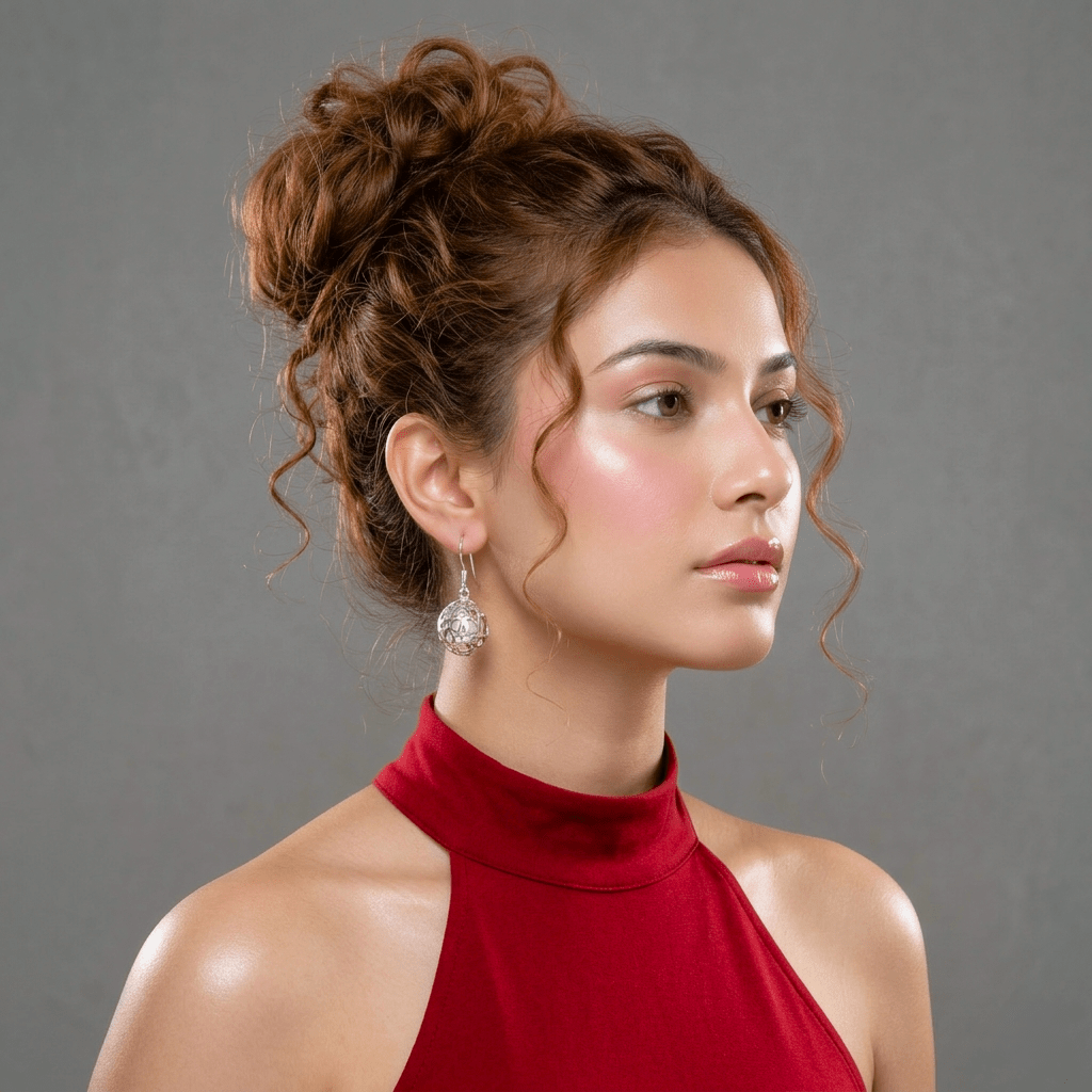 Beautiful Woman wearing a Silver Geometric Cage Drop Earrings | 925 Silver by Miraura Jewels.