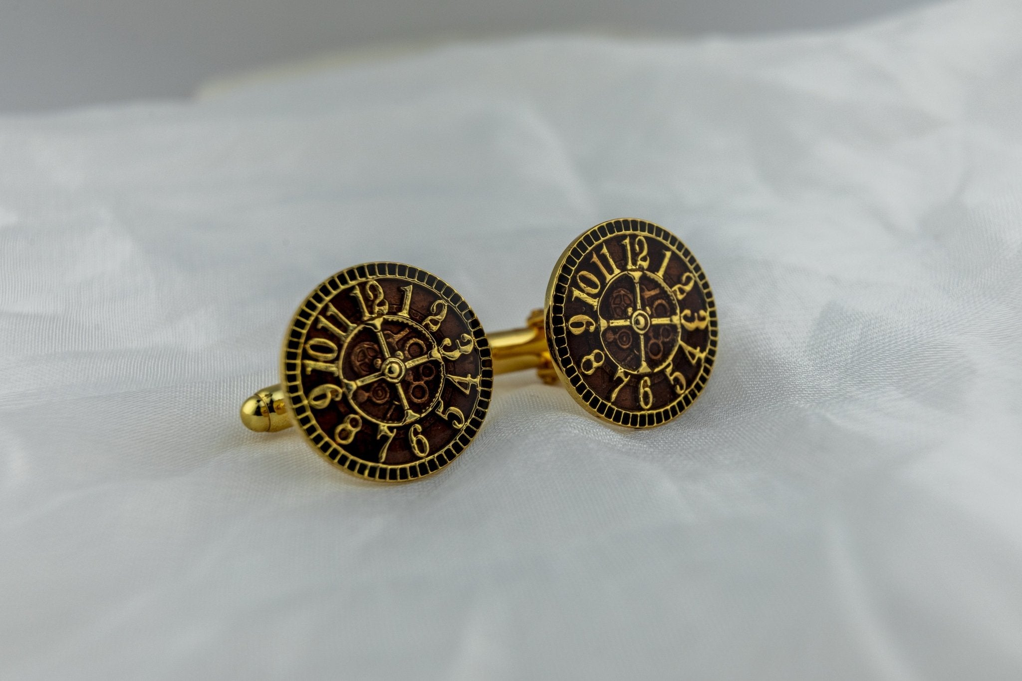 Amber Enamel Clock Cufflinks - Miraura Jewels